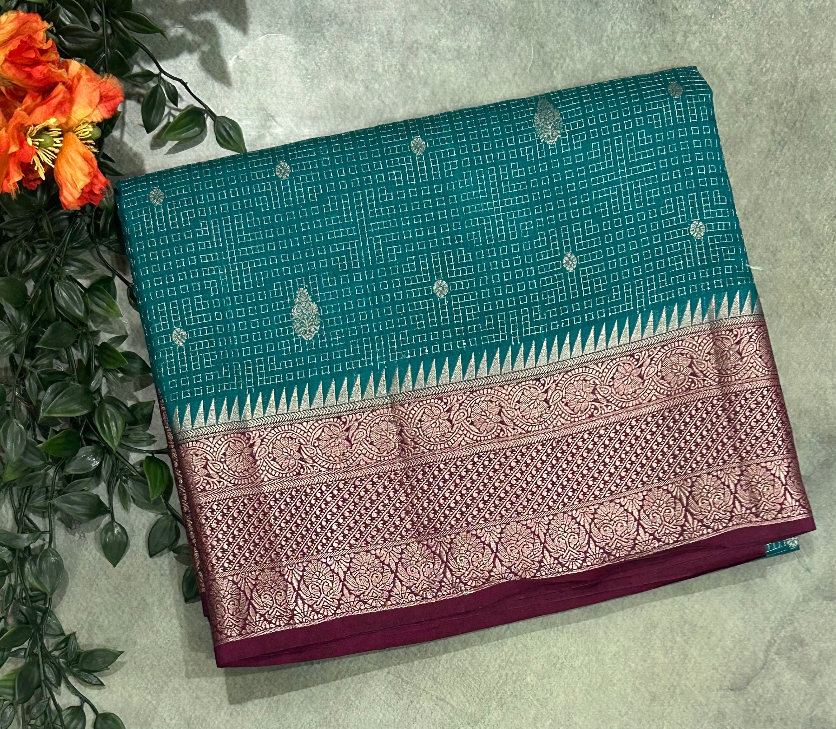 Rama green contrast dola checks 103 saree