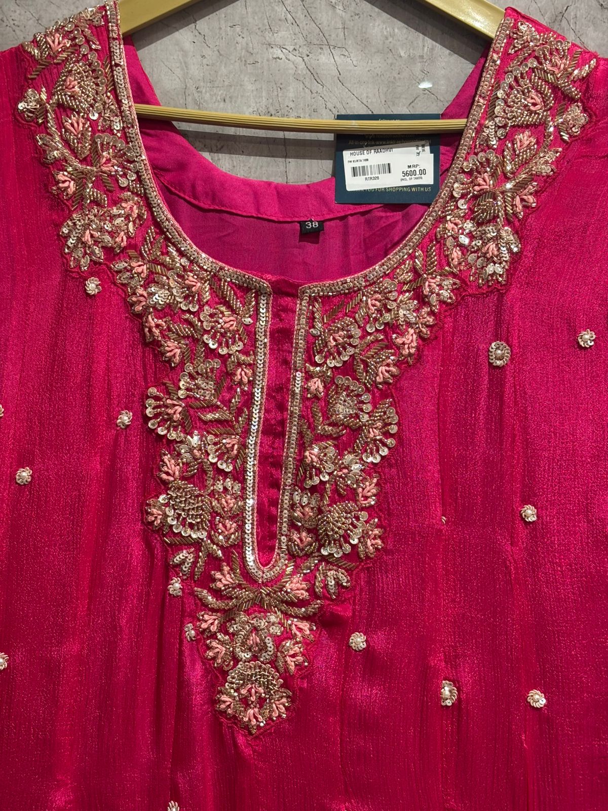 Pink Anarkali Chinnon Hand Embroidery Kurtha 567