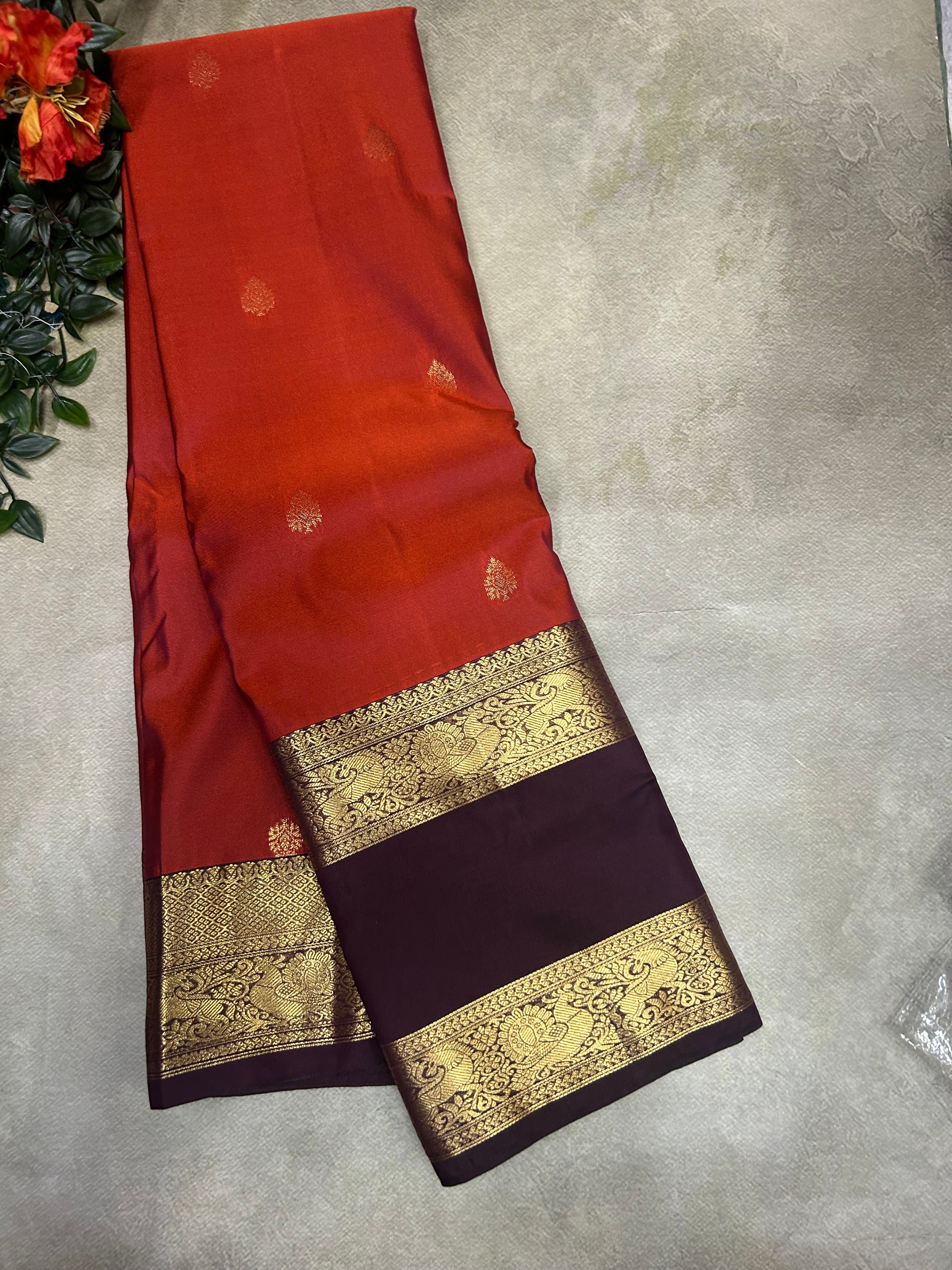 Orange Bentex border semi Kanchi-105 saree