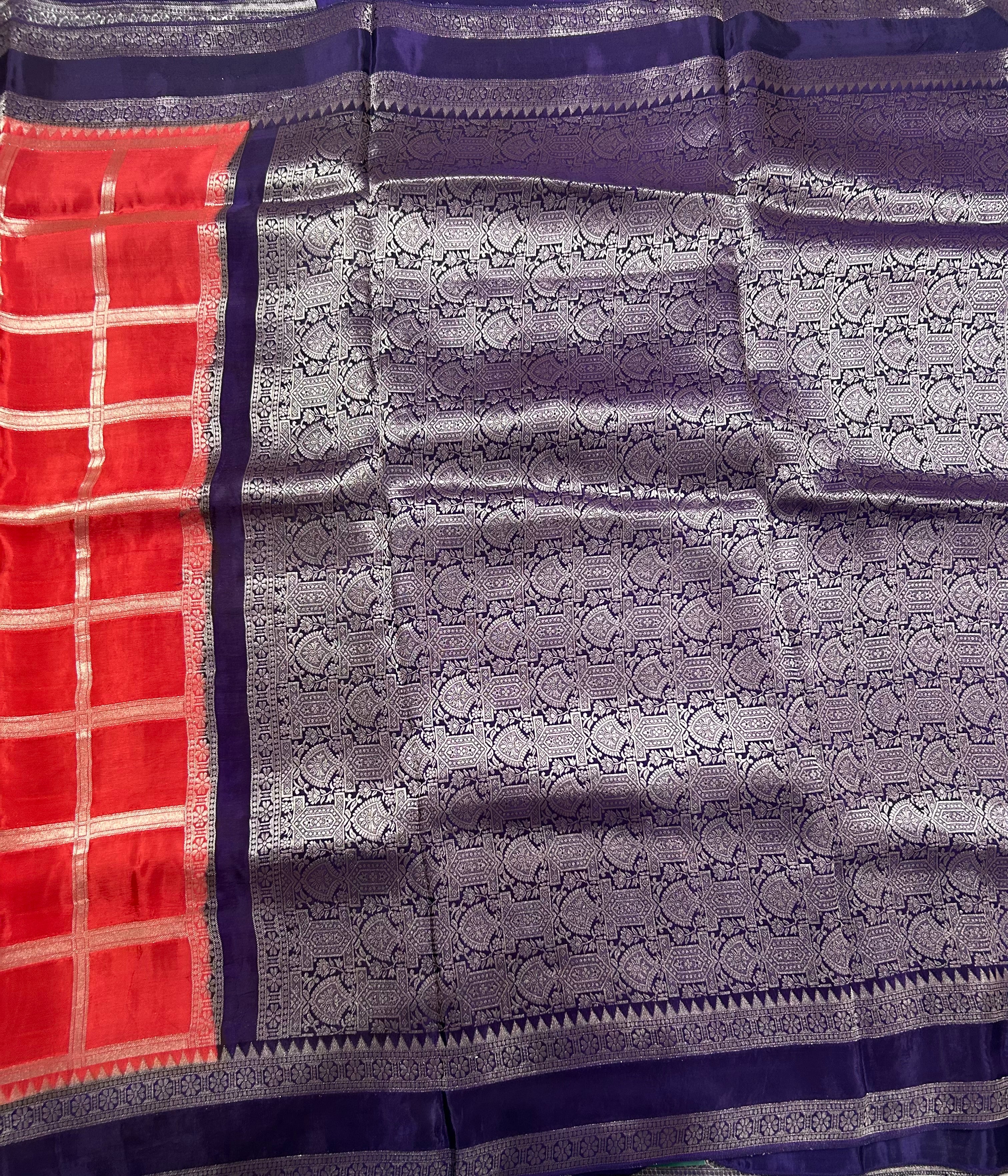 Orange checks n bentex border semi crepe 106 saree m