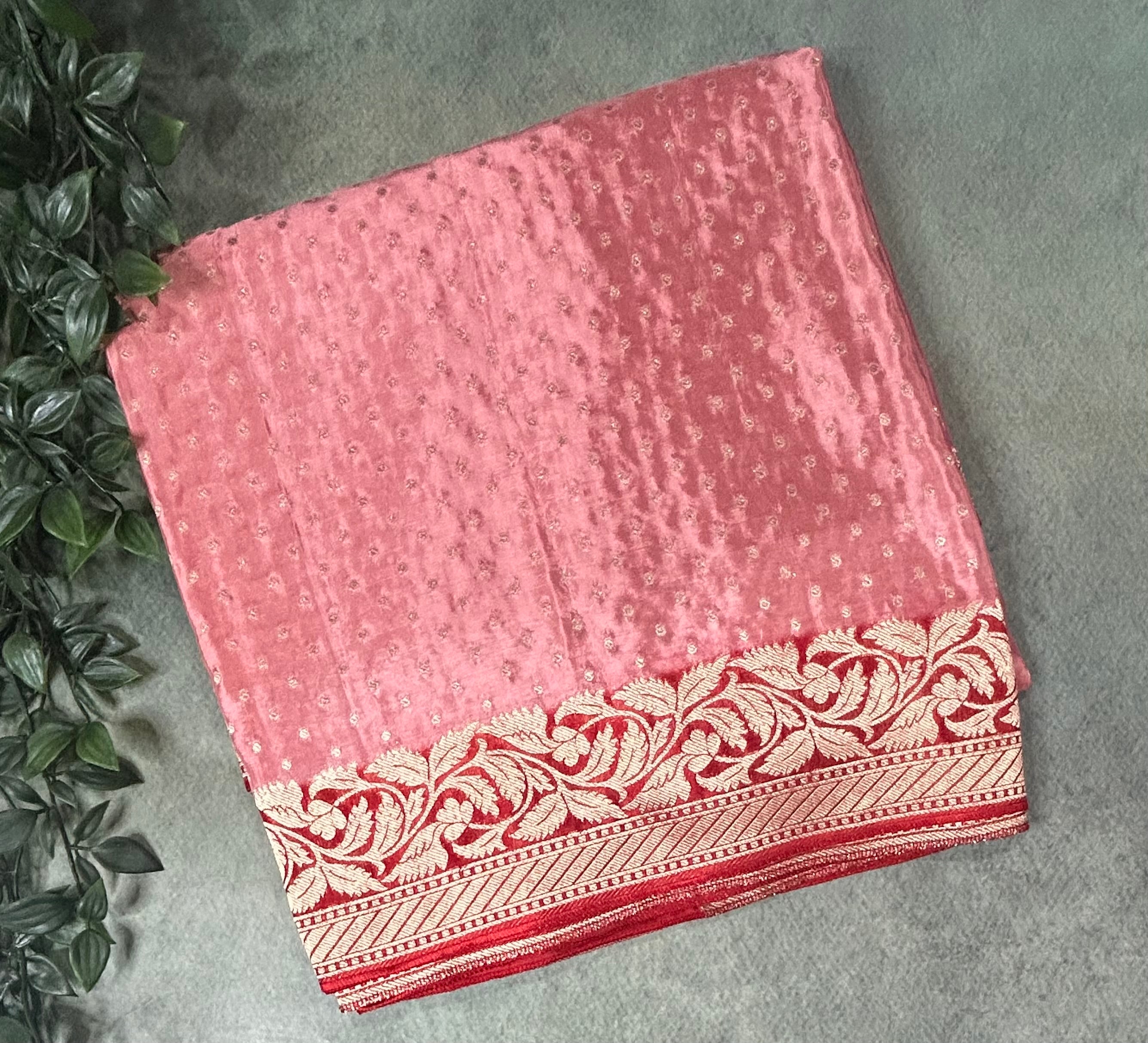 Pastel pink small Butta satin crepe-12 saree