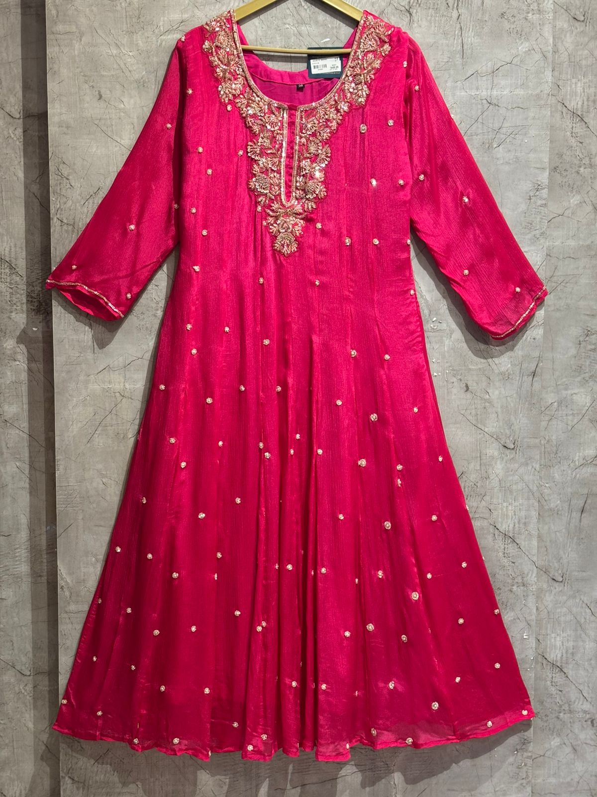 Pink Anarkali Chinnon Hand Embroidery Kurtha 567