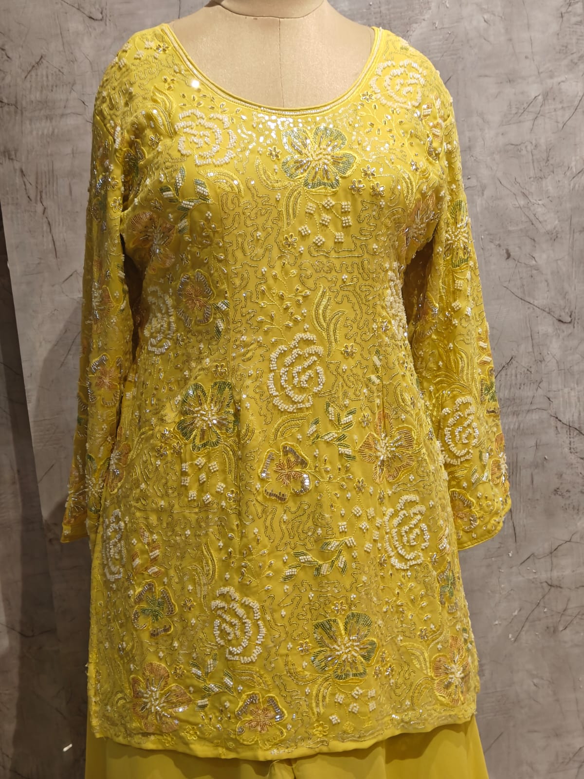 Yellow Chinnon Hand Embroidery Sharara Kurtha 301