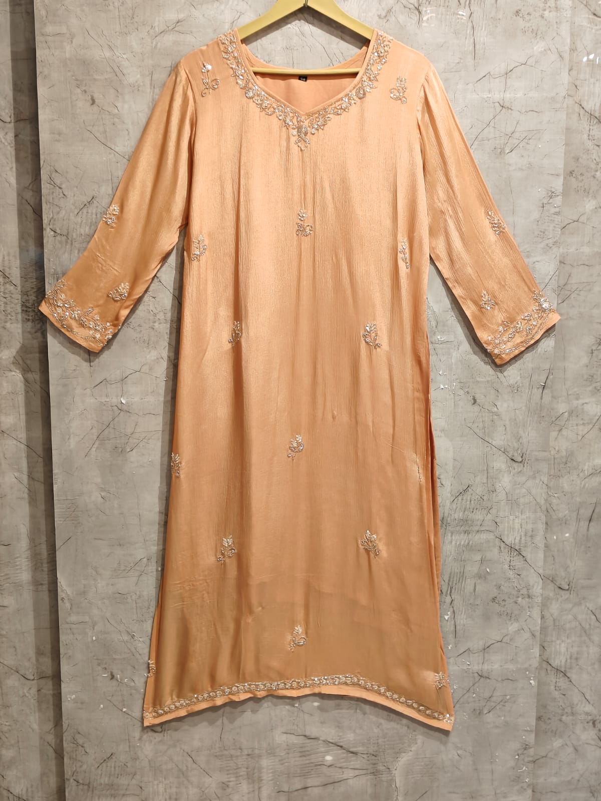 Peach Chinnon Crepe Handwork Partyware Kurtha 904