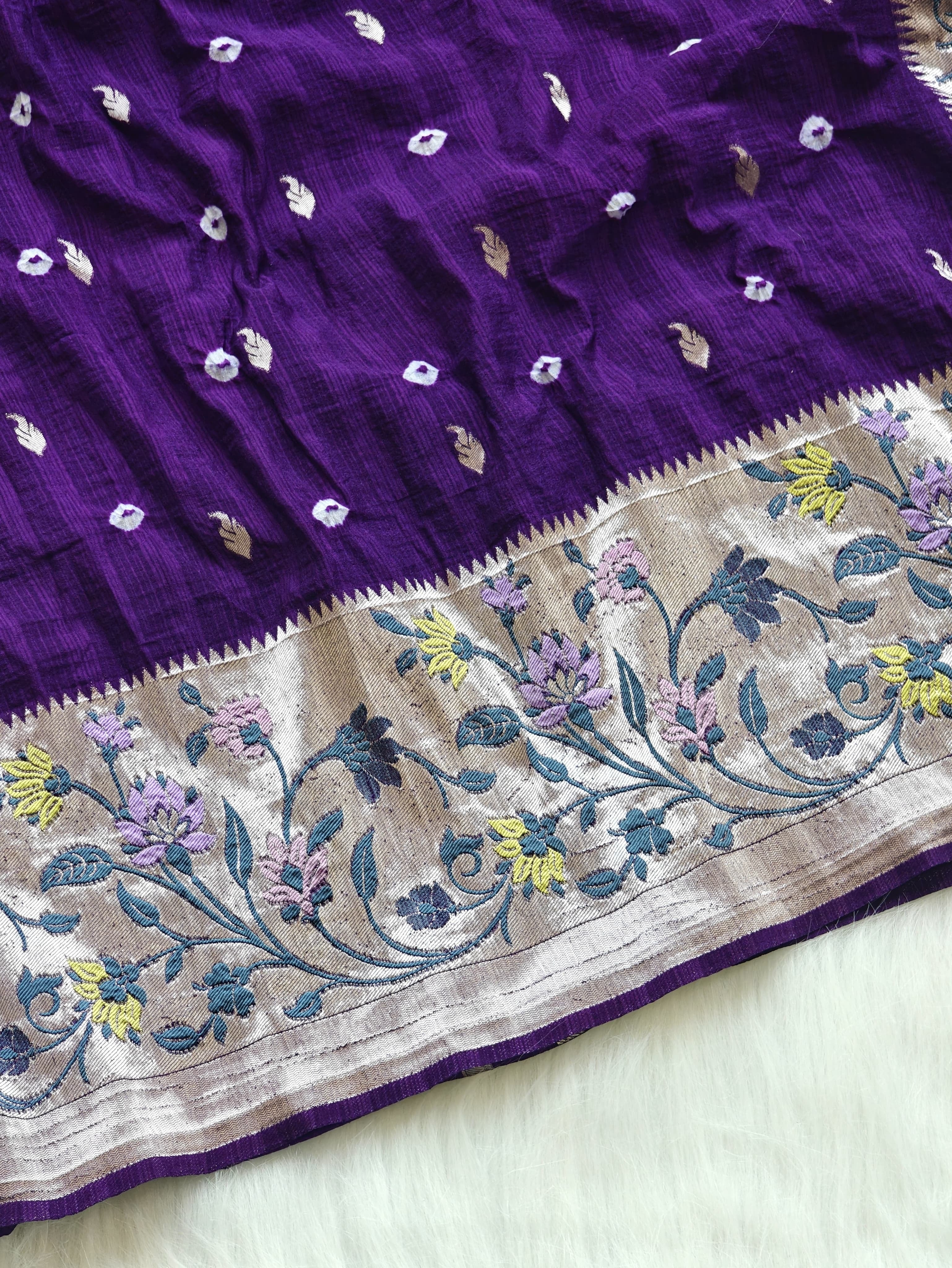Purple tussar georgette 08 paithani border saree