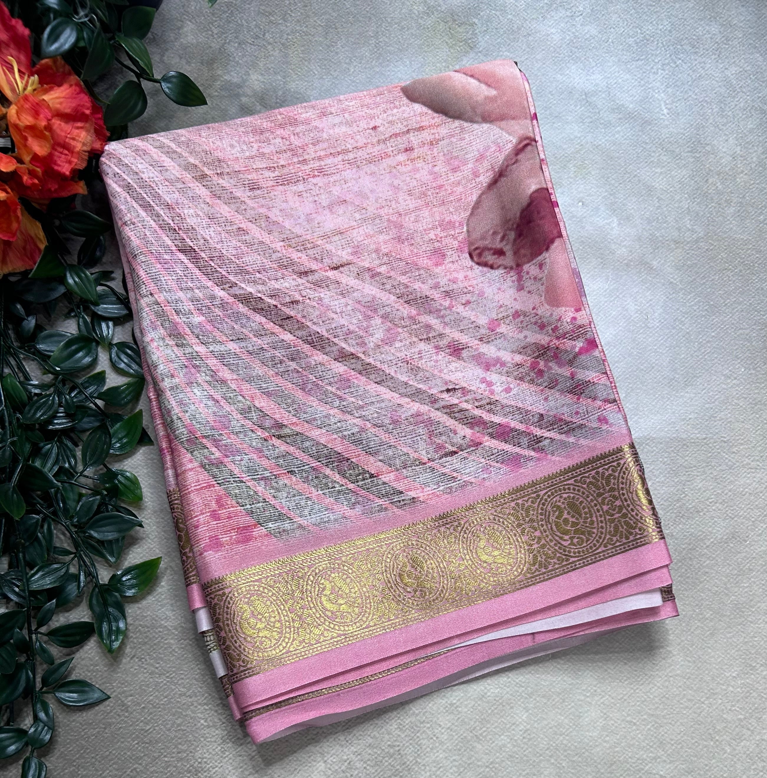 Pink digital print pure mysore silk saree(DMS106)