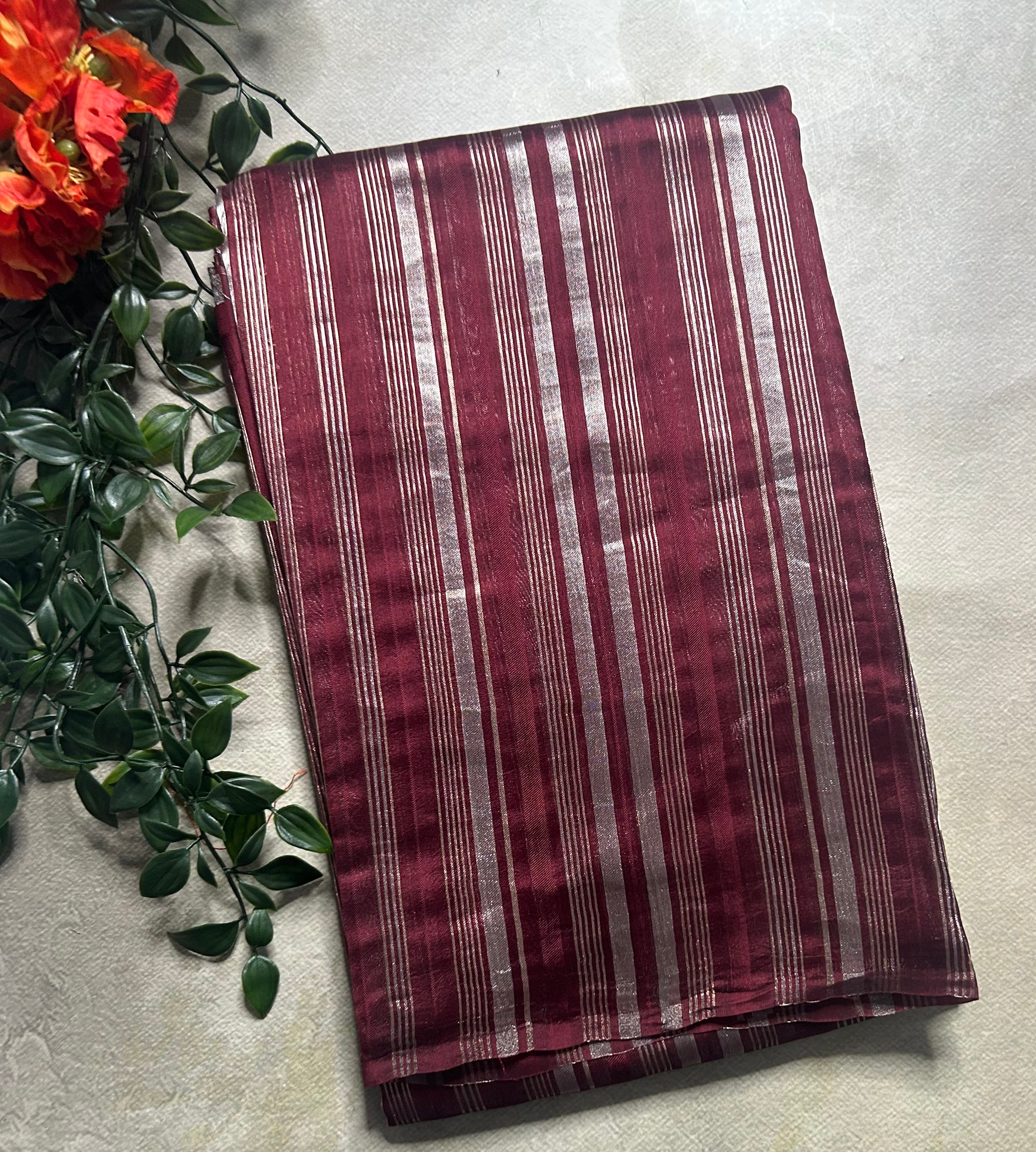 Brown stripes pure organza tissue 103 saree