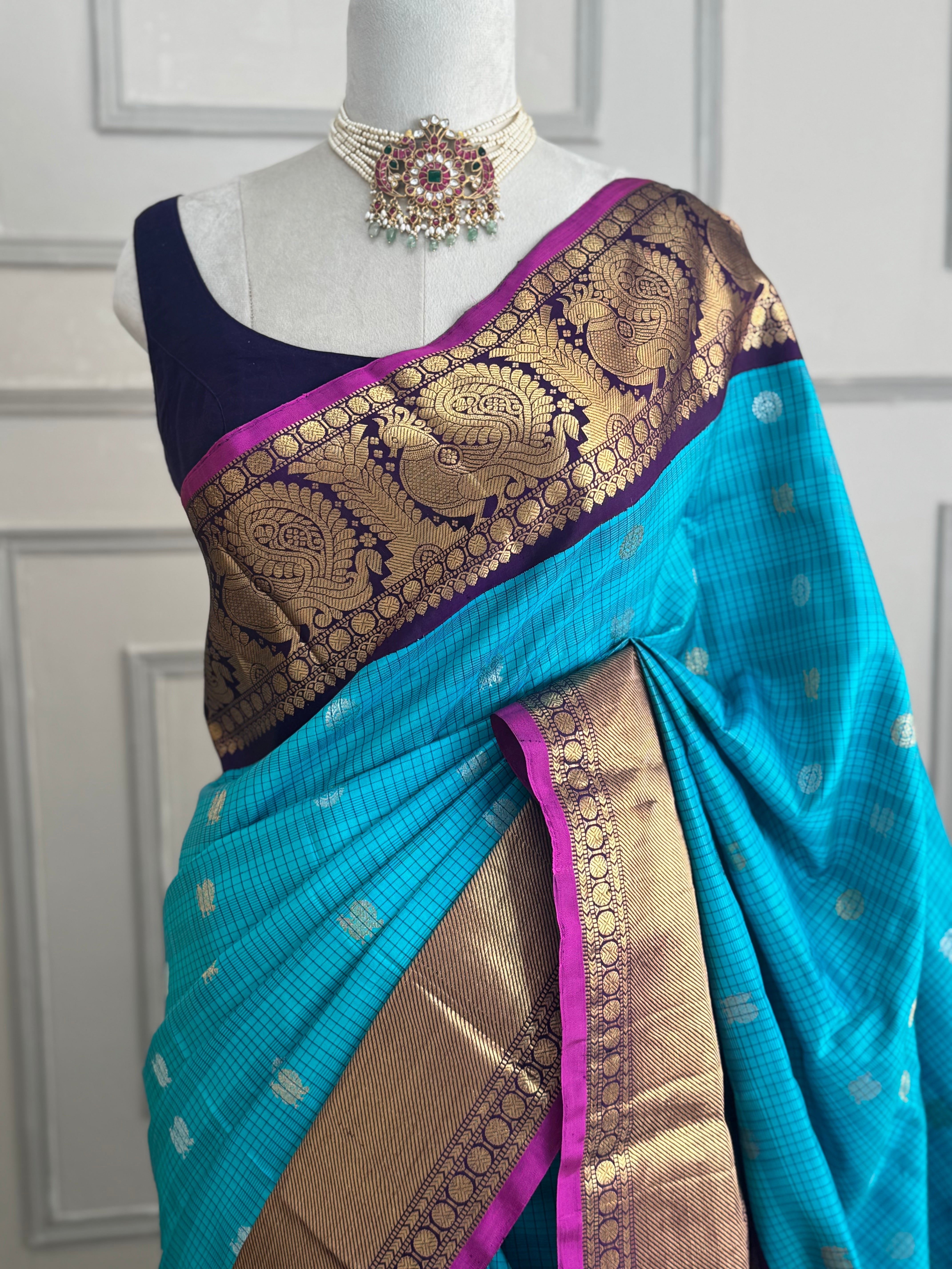Sky blue pure handloom gadwal 101 silk saree