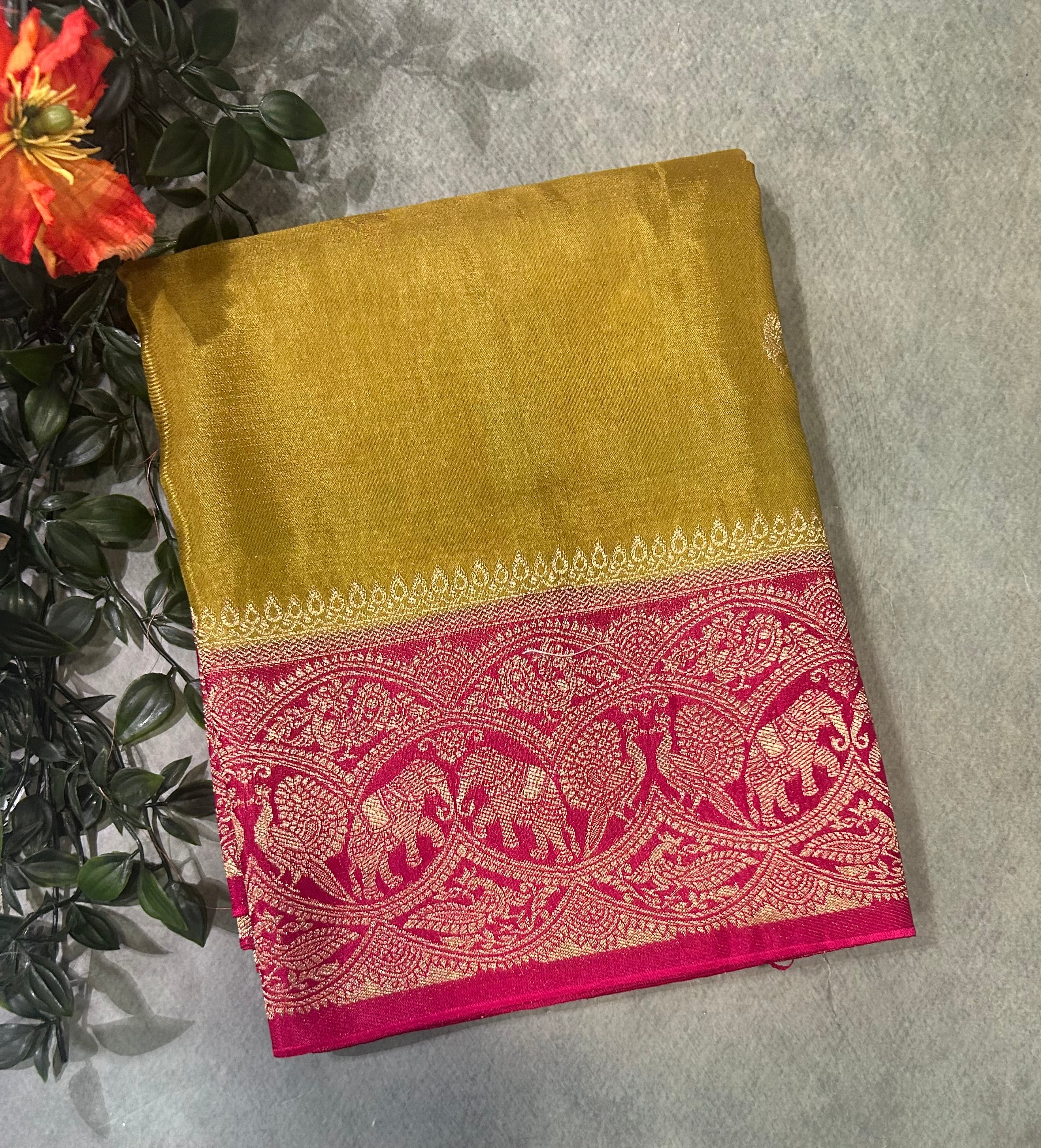 Olive green contrast border semi Mysore 105 saree