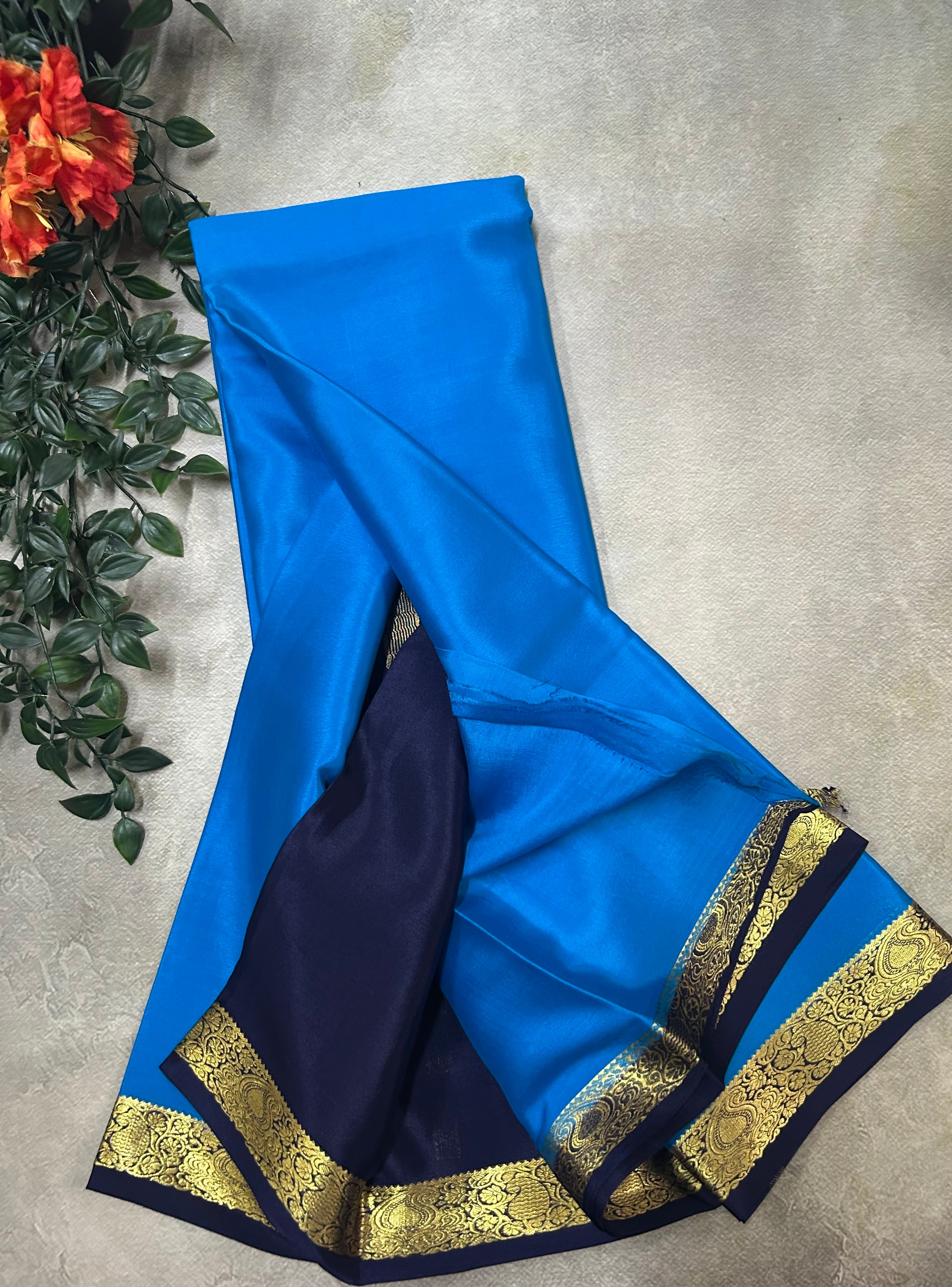 Blue n navy blue  pure Mysore silk saree