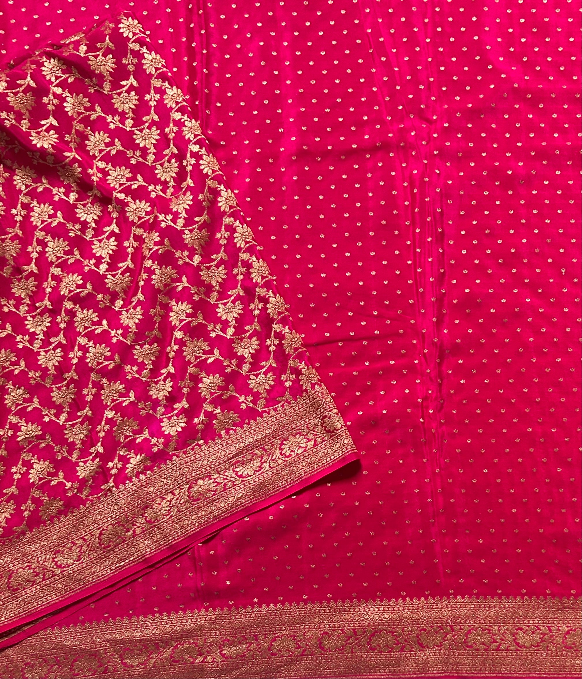 Rani pink pure benarasi 103 crepe silk saree