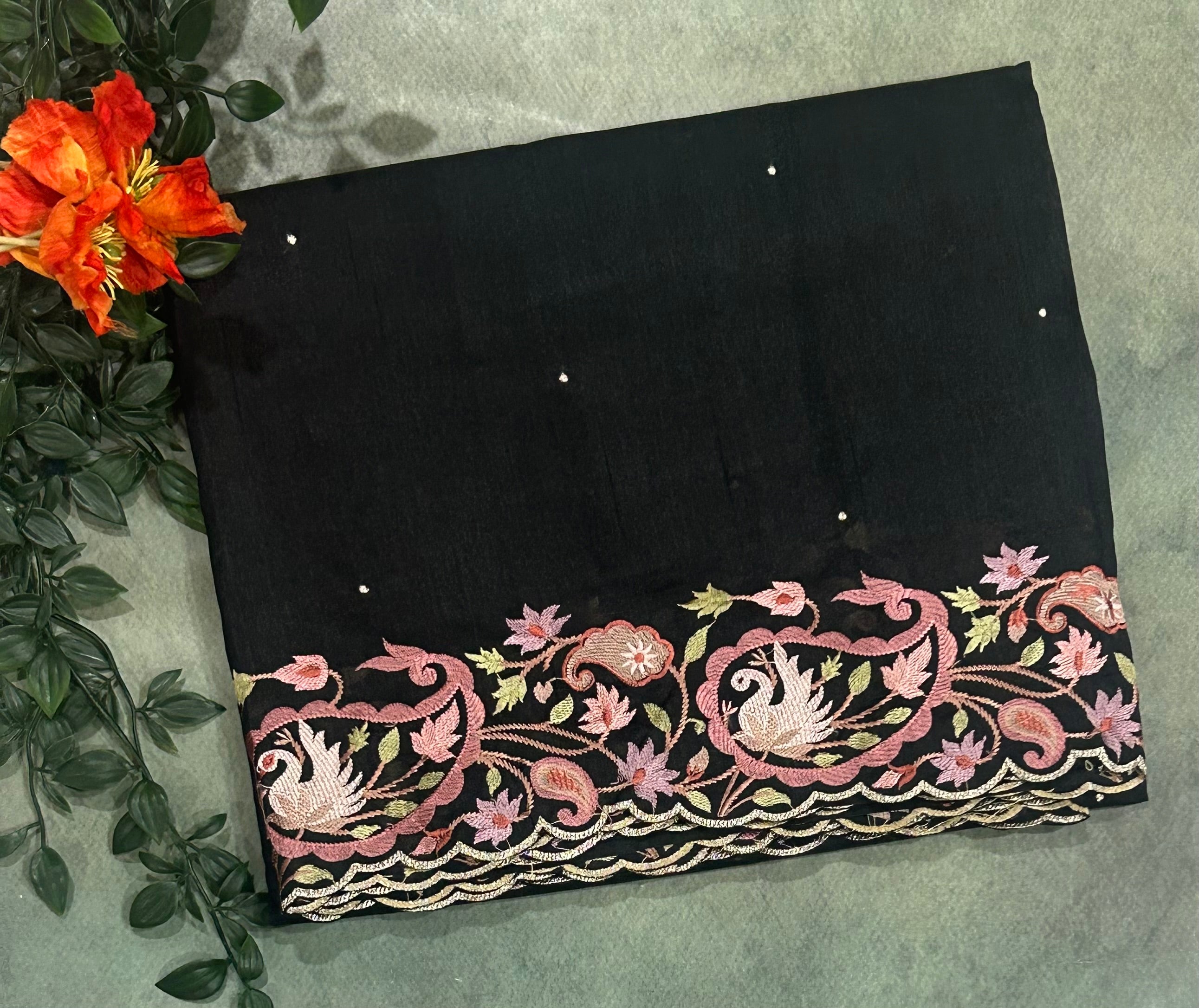 Black embroidery work border semi Tussar 104 saree
