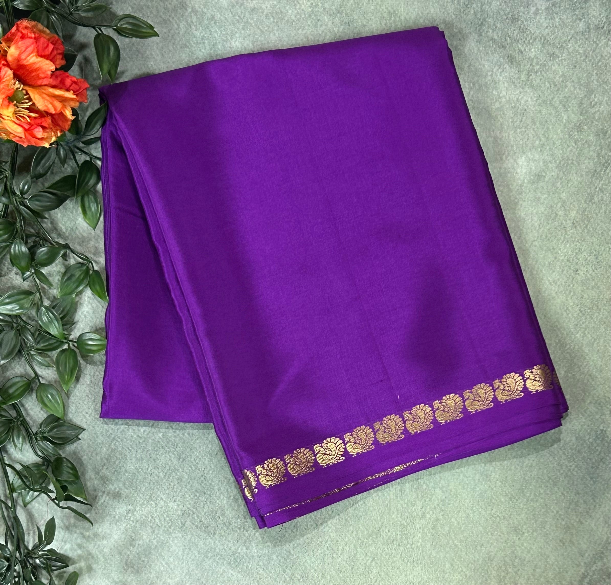 Purple-2 plain one inch pure mysore silk-12 saree