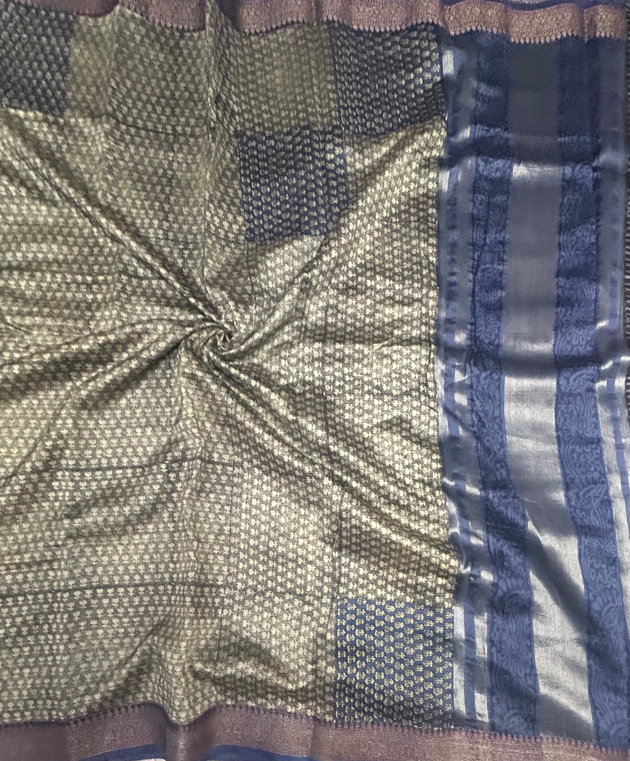 Olive green small border soft Tussar crepe saree