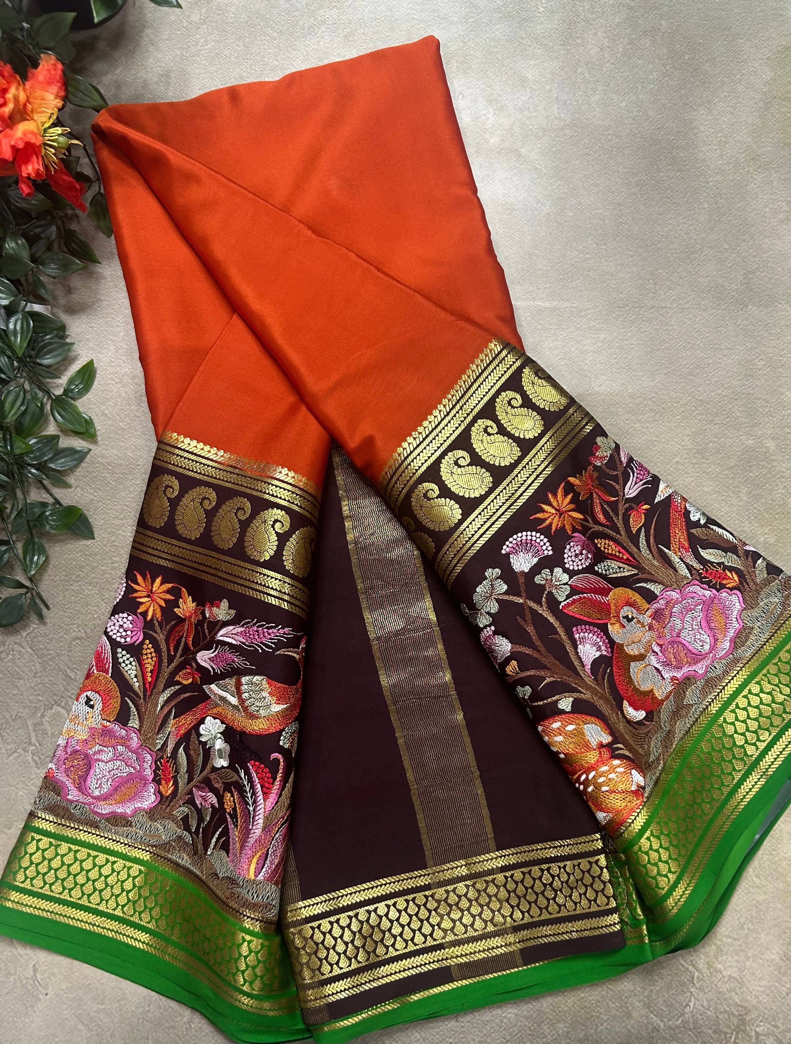 3D embroidery pure mysore silk-105 saree