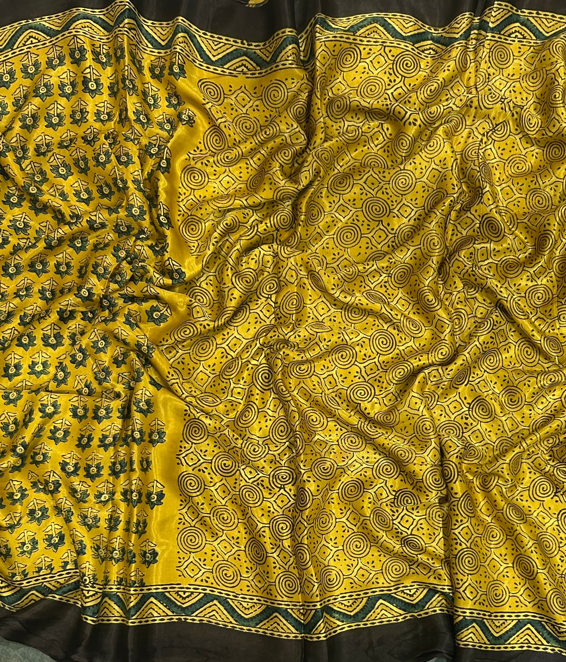 Yellow n black modal silk 104 saree