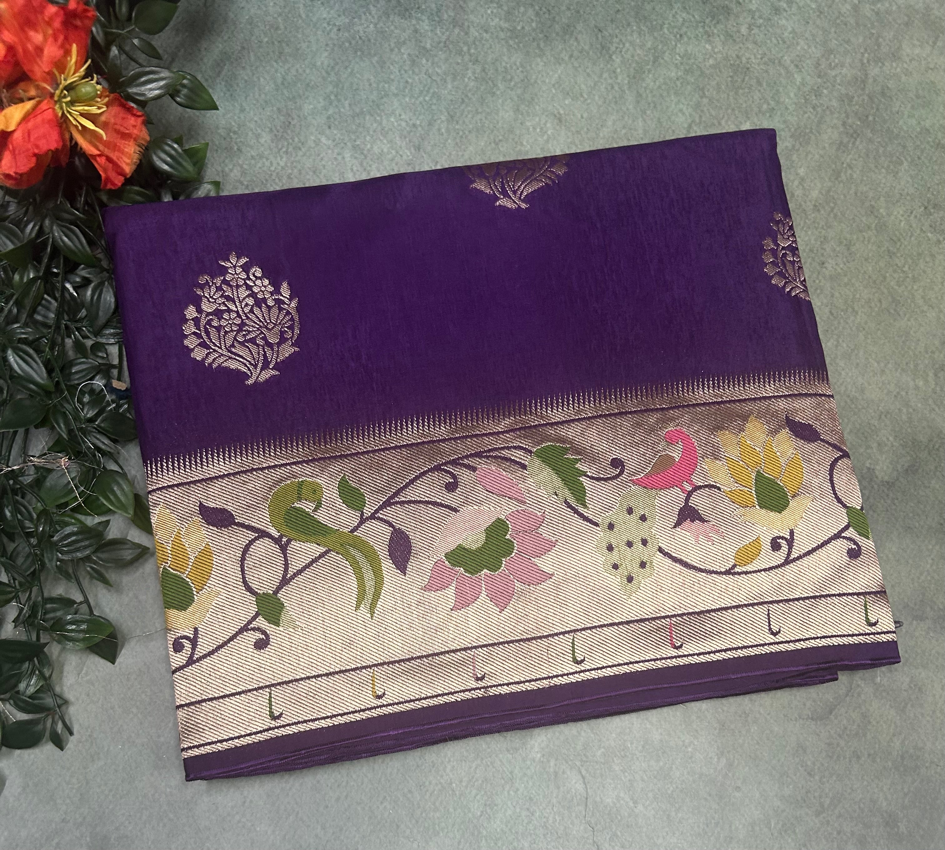 Purple Paithani border tussar crepe 105 saree