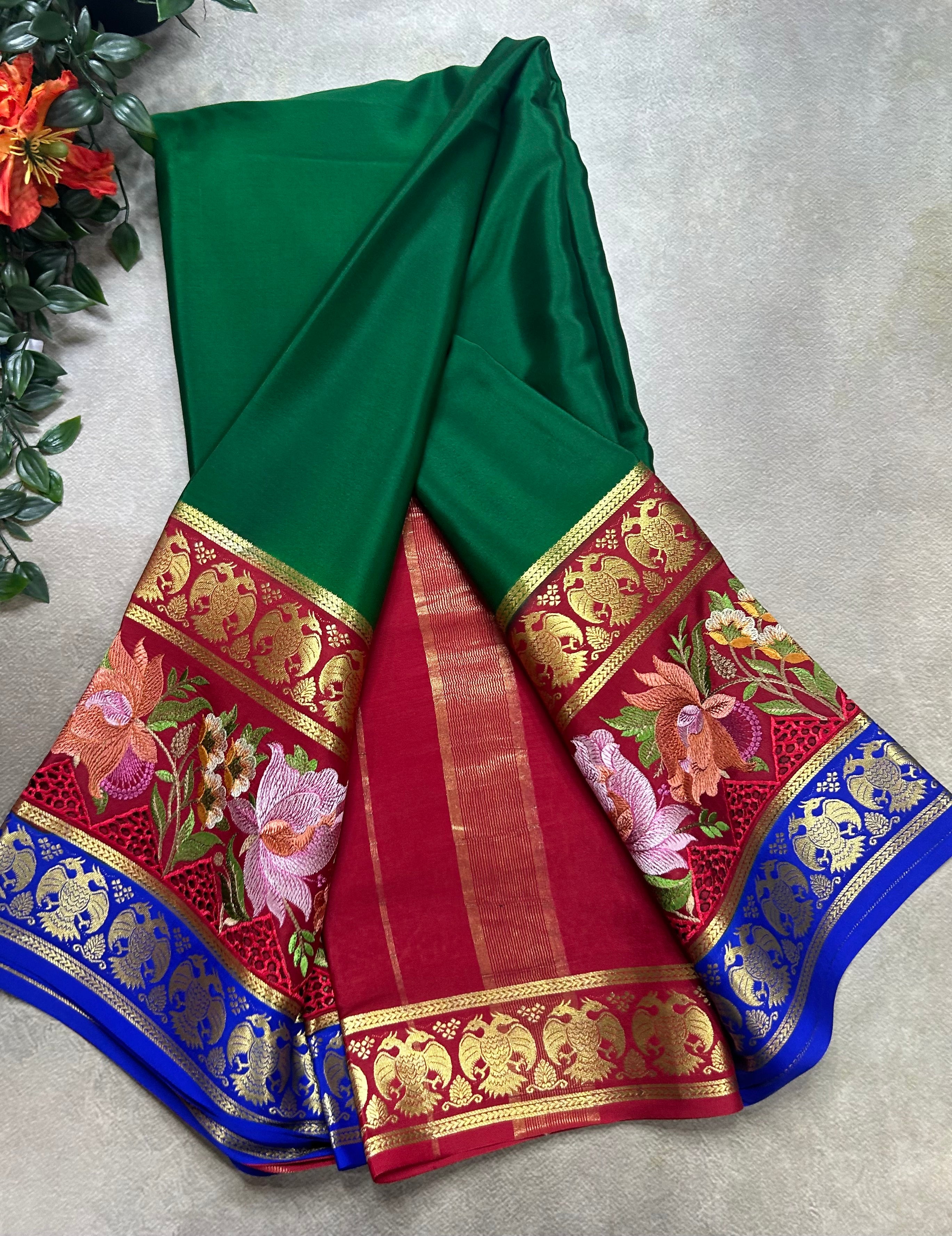 3D embroidery pure mysore silk-105 saree