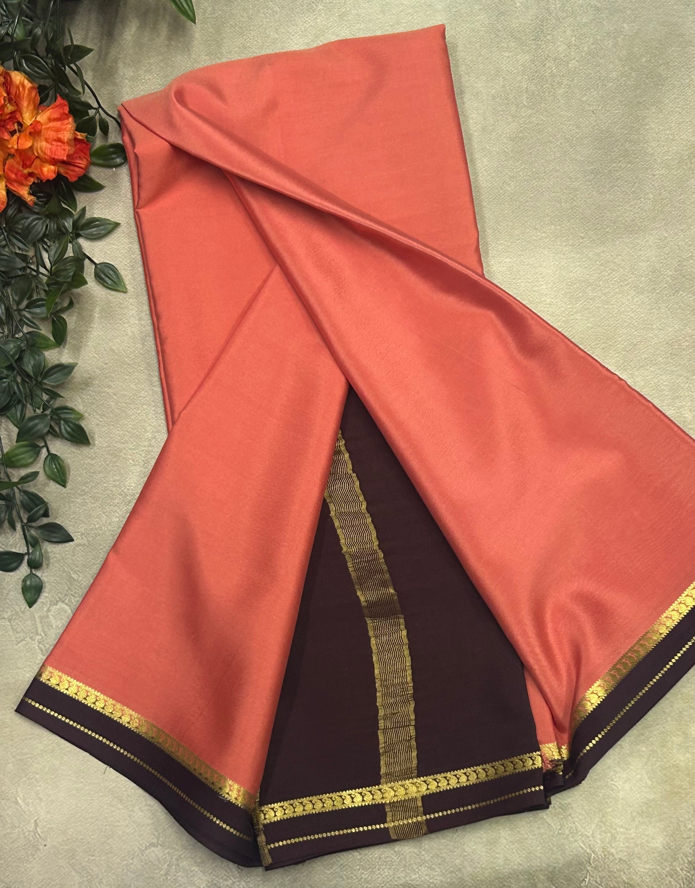 Pastel pink small border pure Mysore silk 103 saree