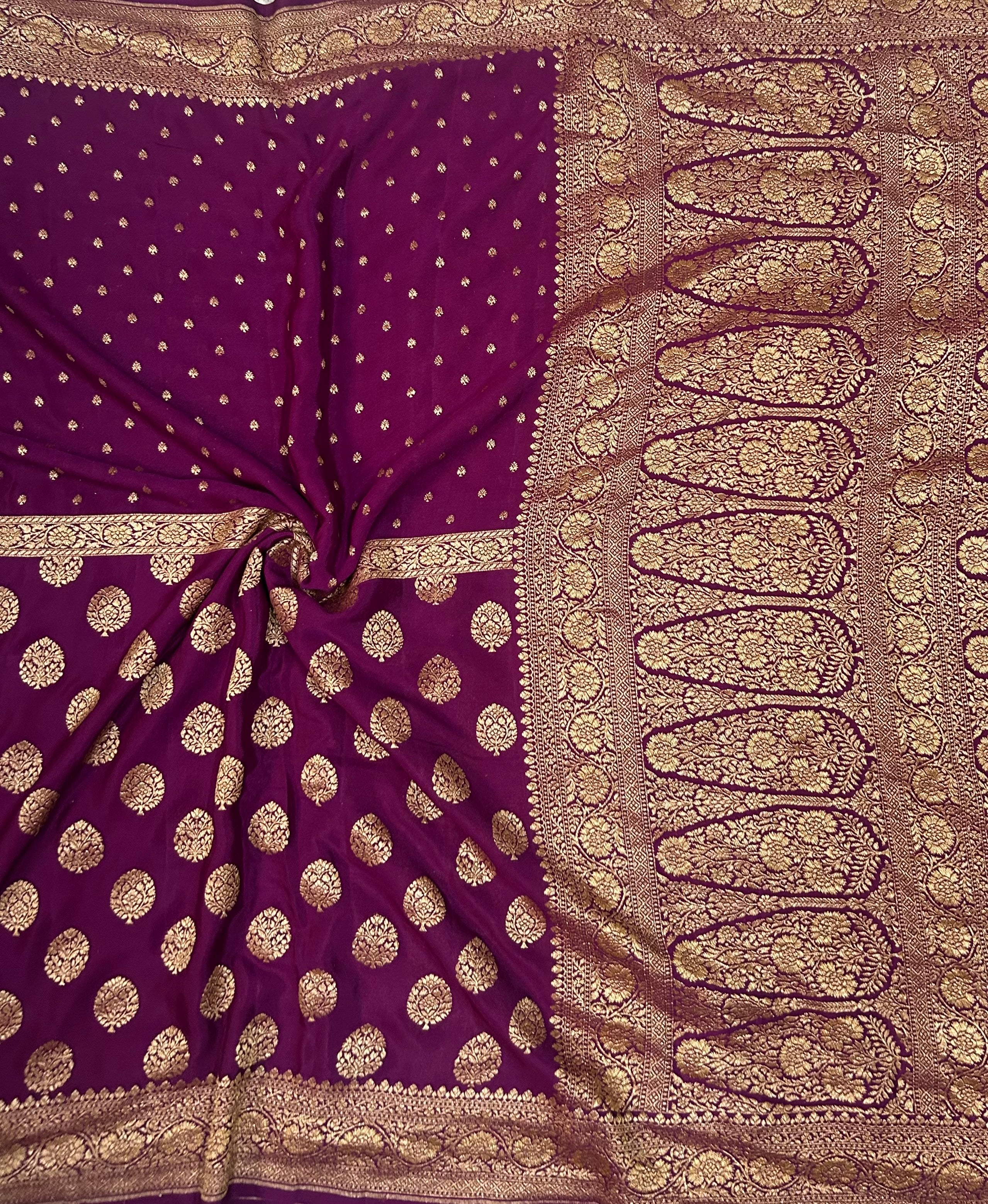 Purple small n big butta pure benarasi crepe 103 saree