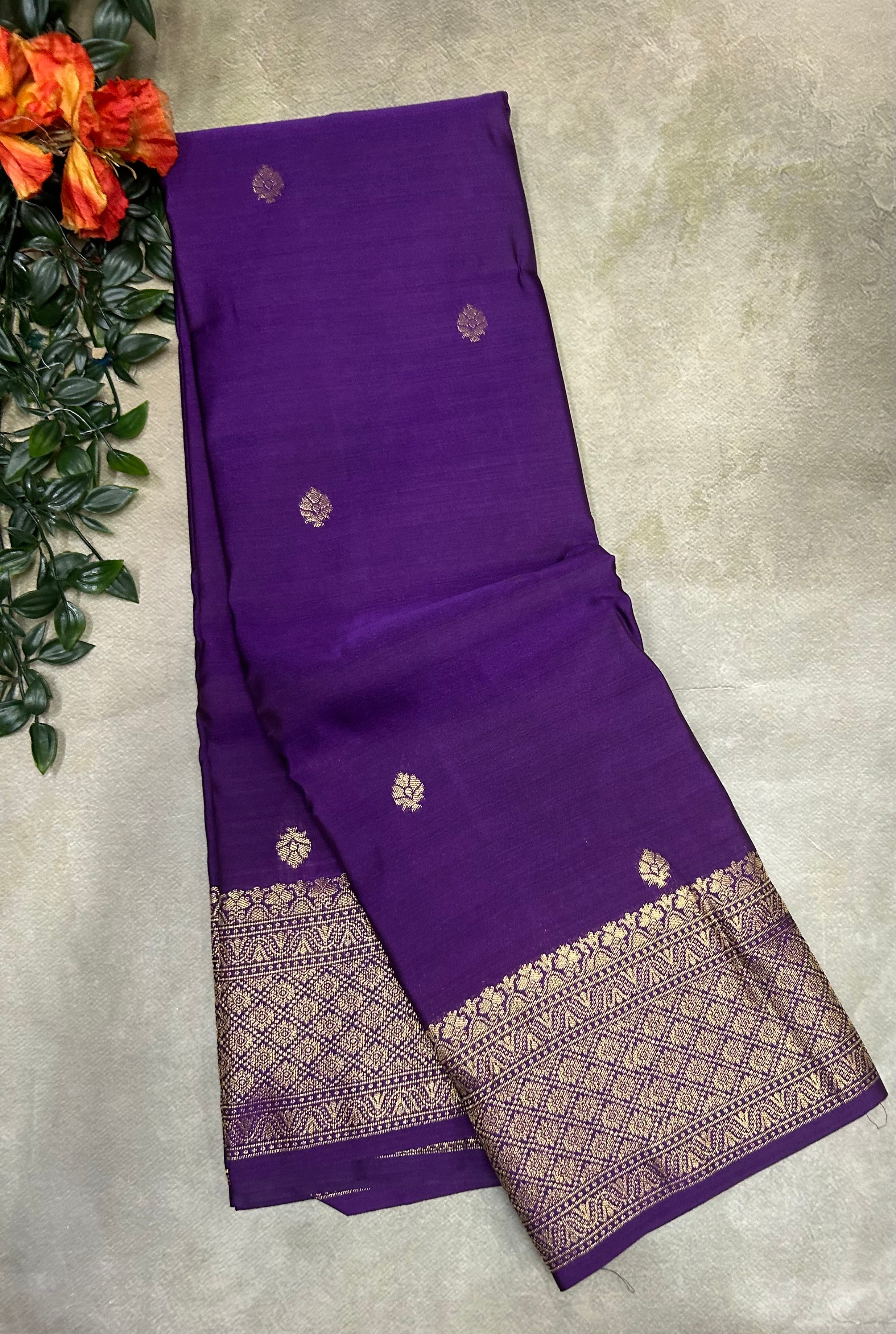 Purple small border semi Kanchi-105 saree