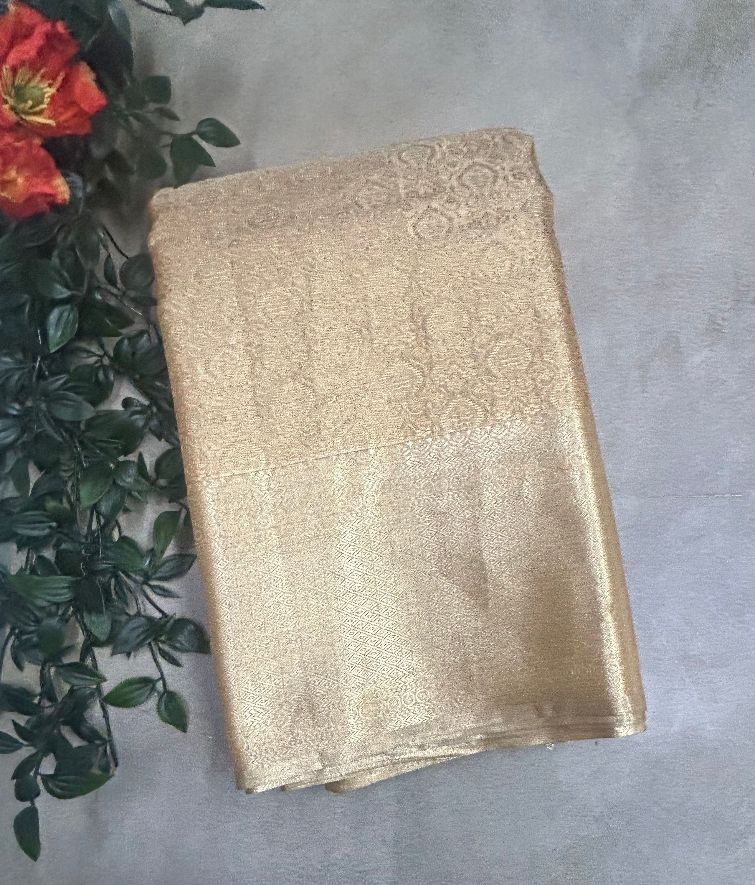 Golden brocade small border semi tissue saree