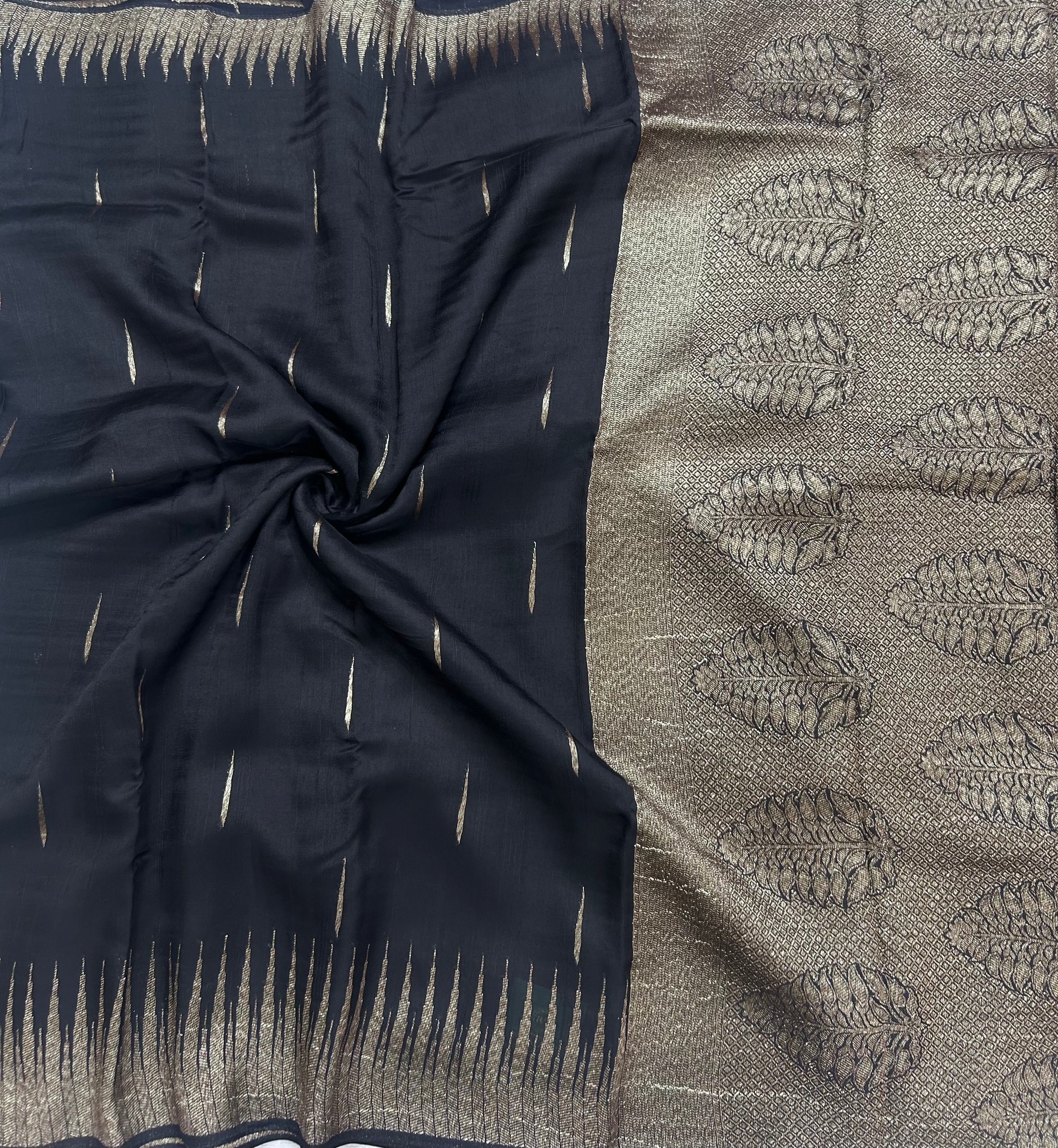Black temple border tussar crepe 106 silk saree