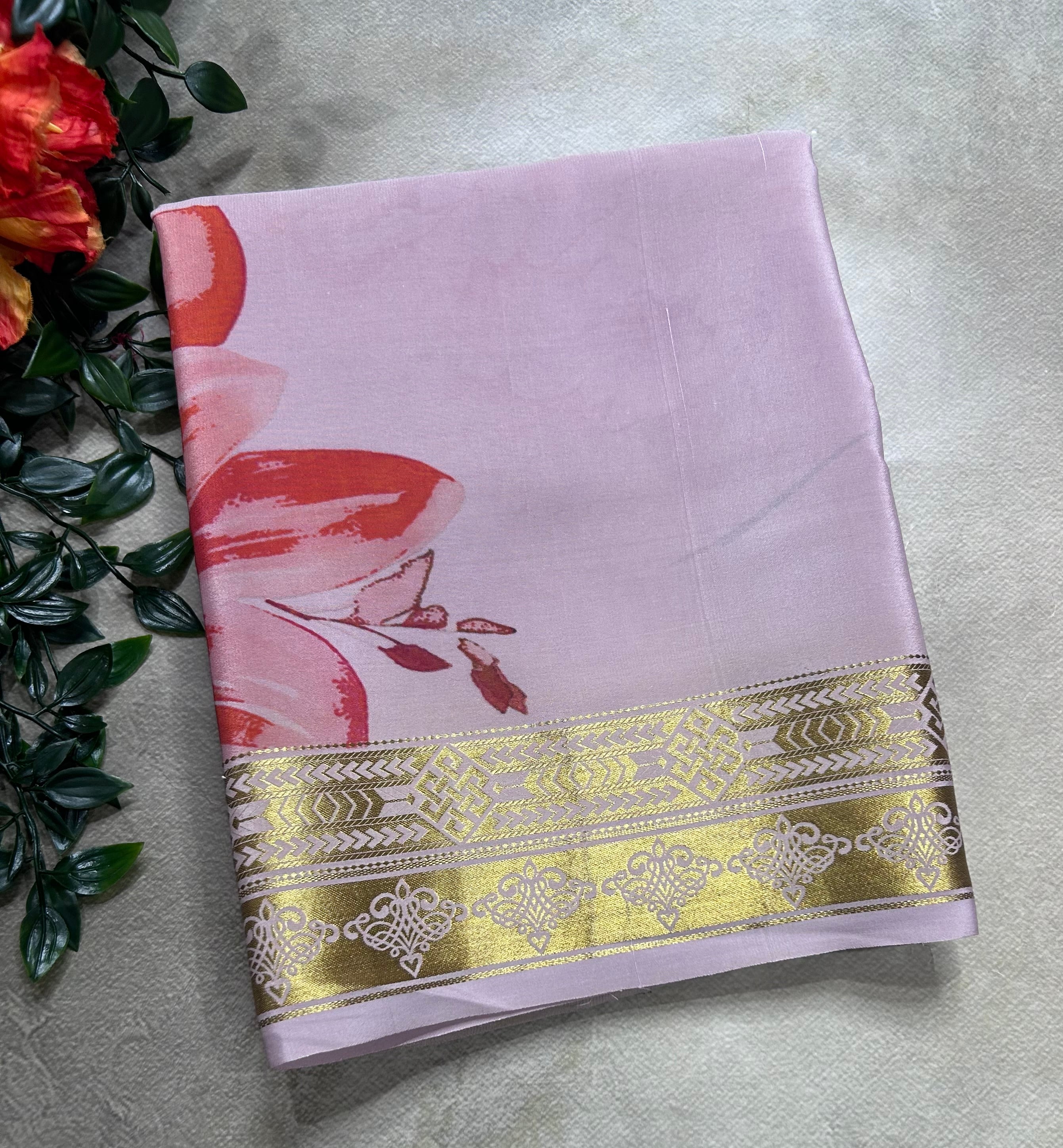 Pastel pink digital print pure mysore silk saree(DMS106)