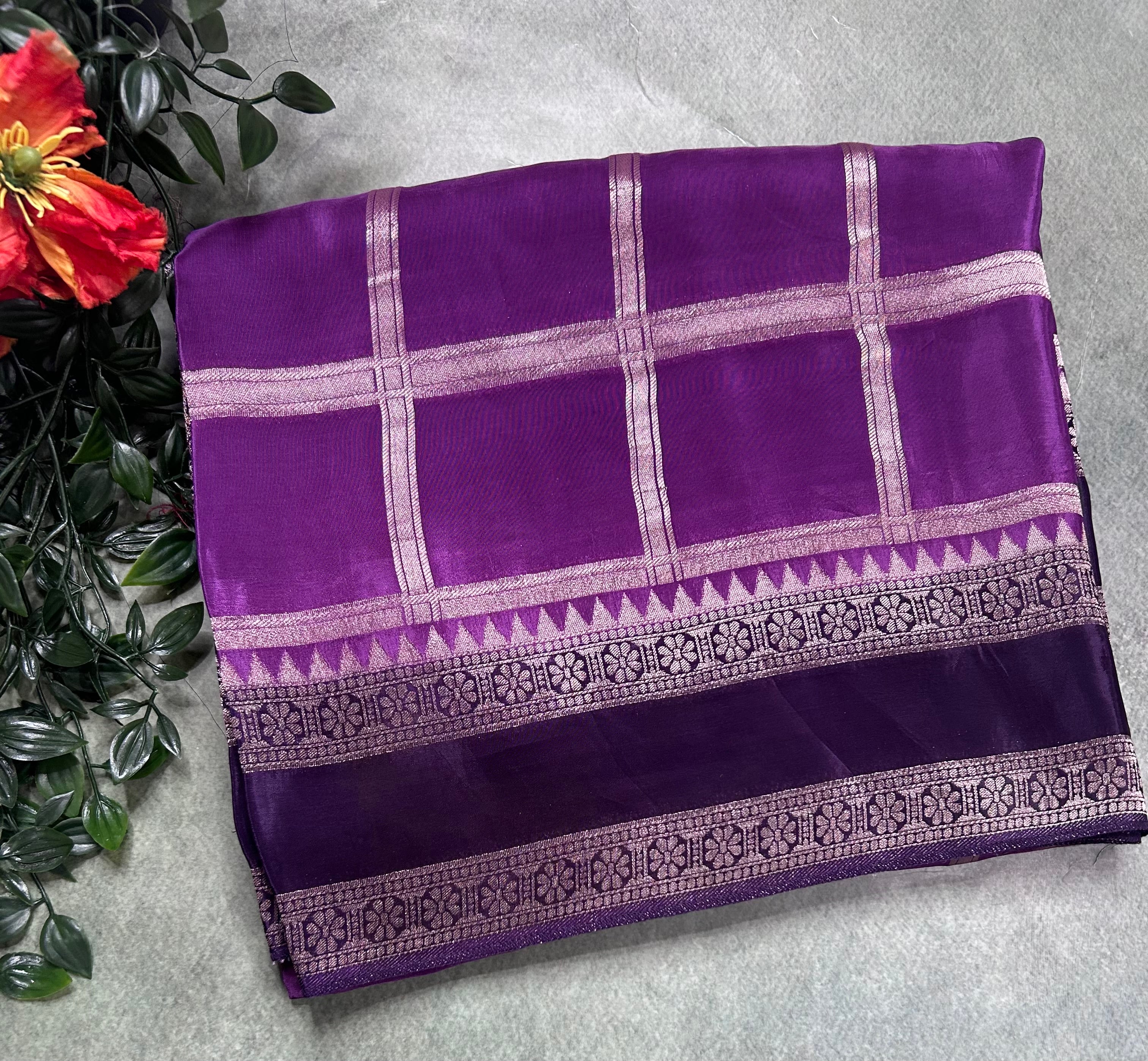Light purple checks n bentex border semi crepe 106 saree