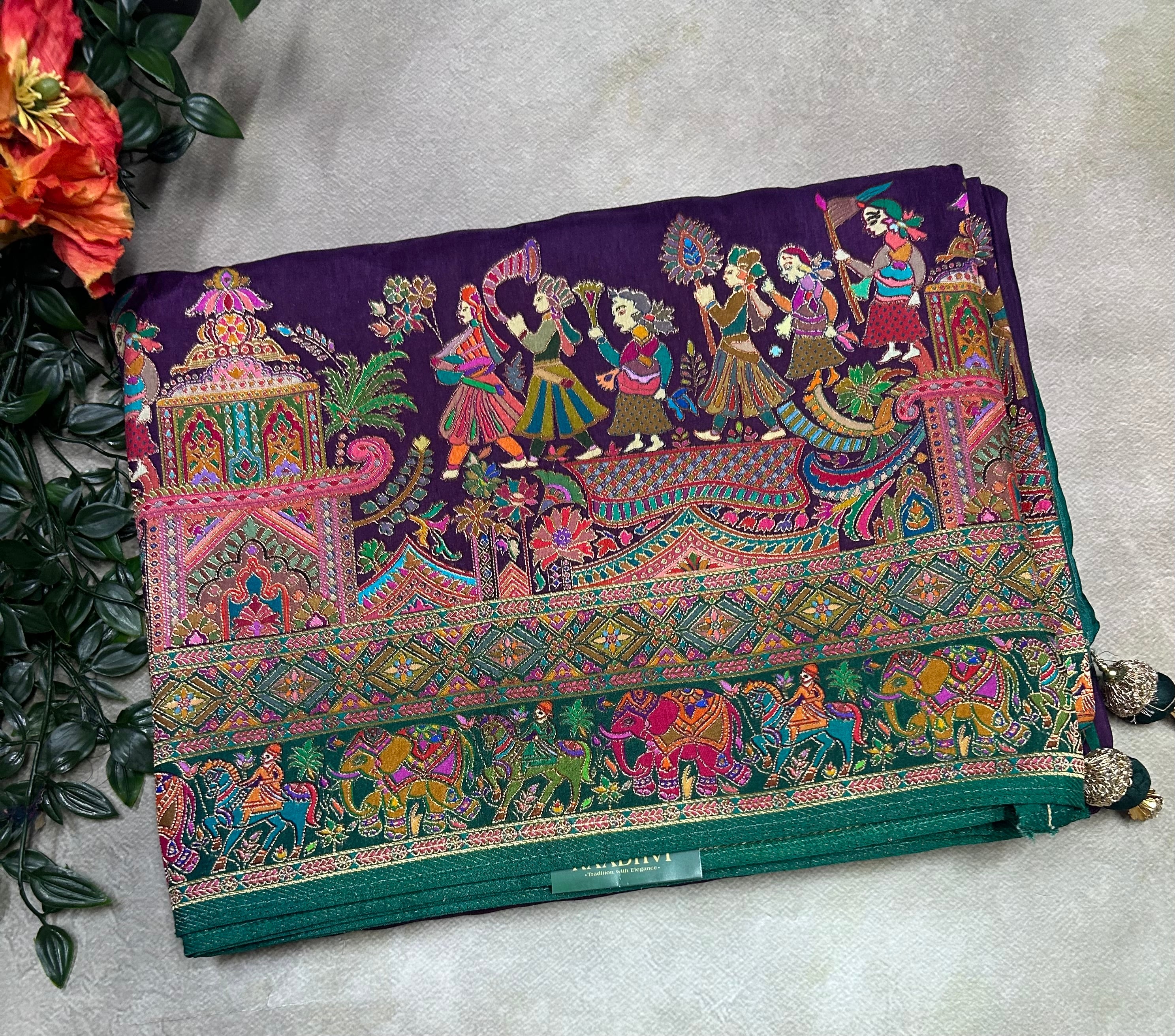 Wine  pashmina satin silk crepe 106 saree