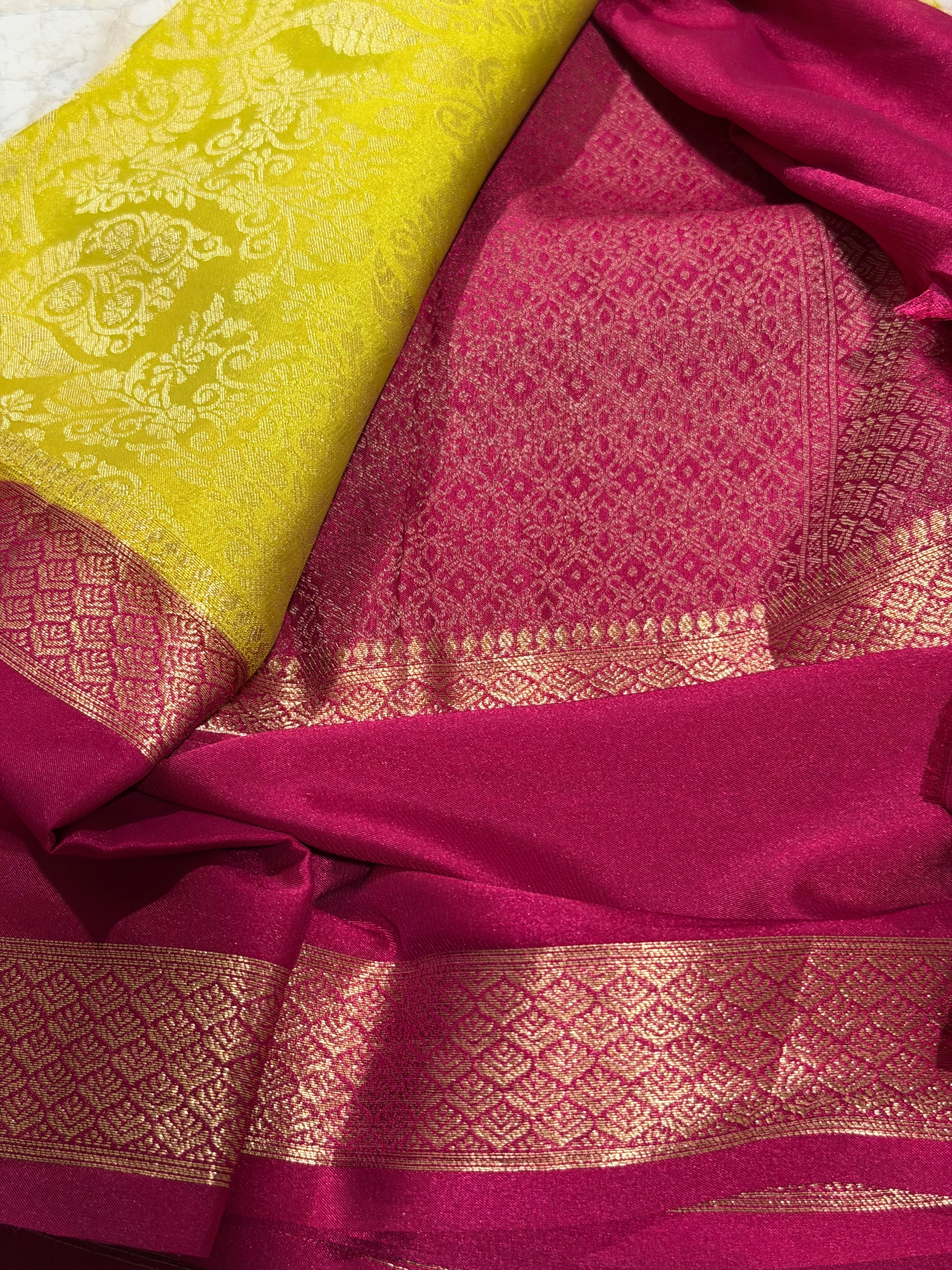 Yellow Brocade Semi Mysore Silk Saree 108 (Copy 2)