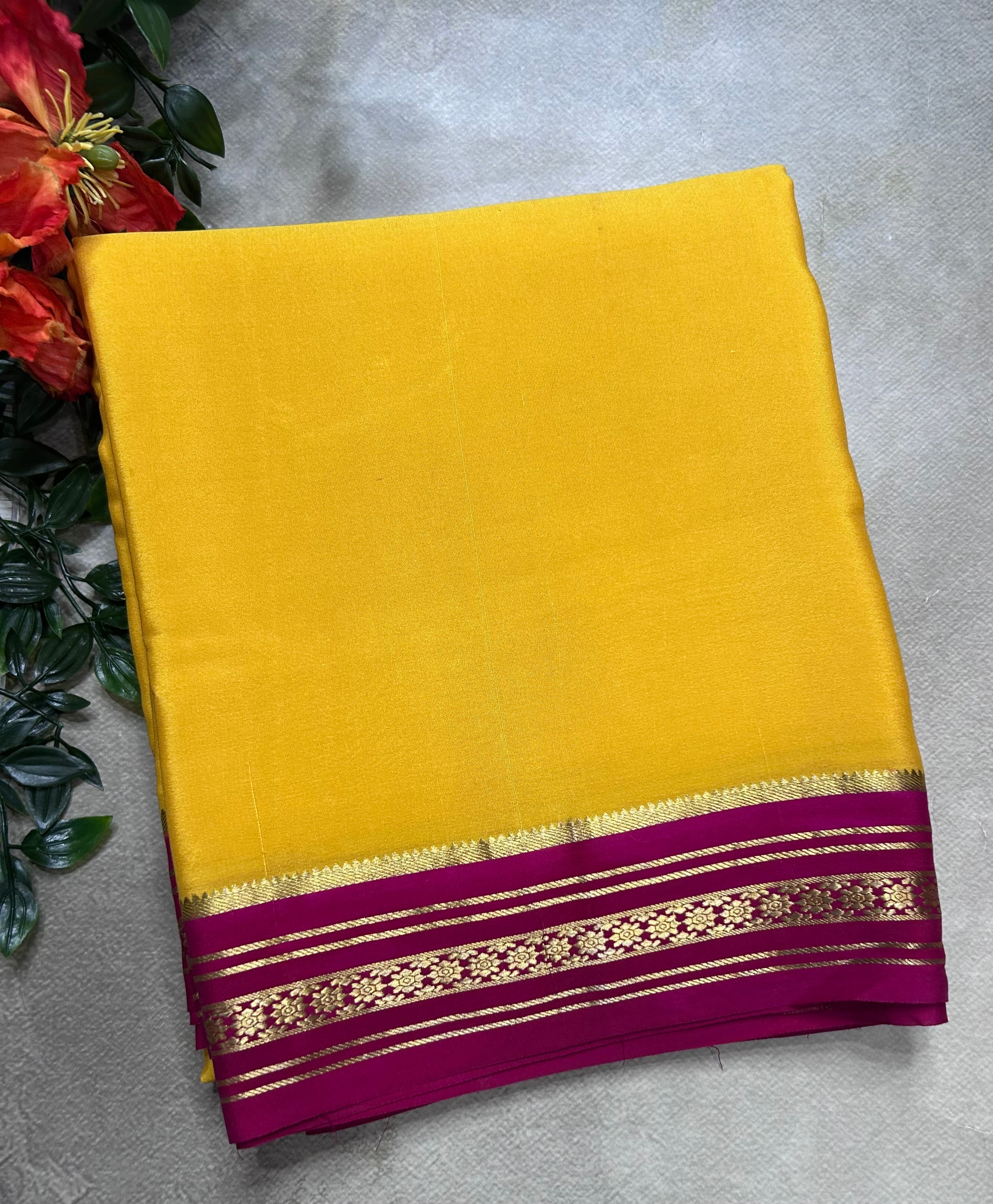 Yellow small border pure mysore silk saree(YMS106)