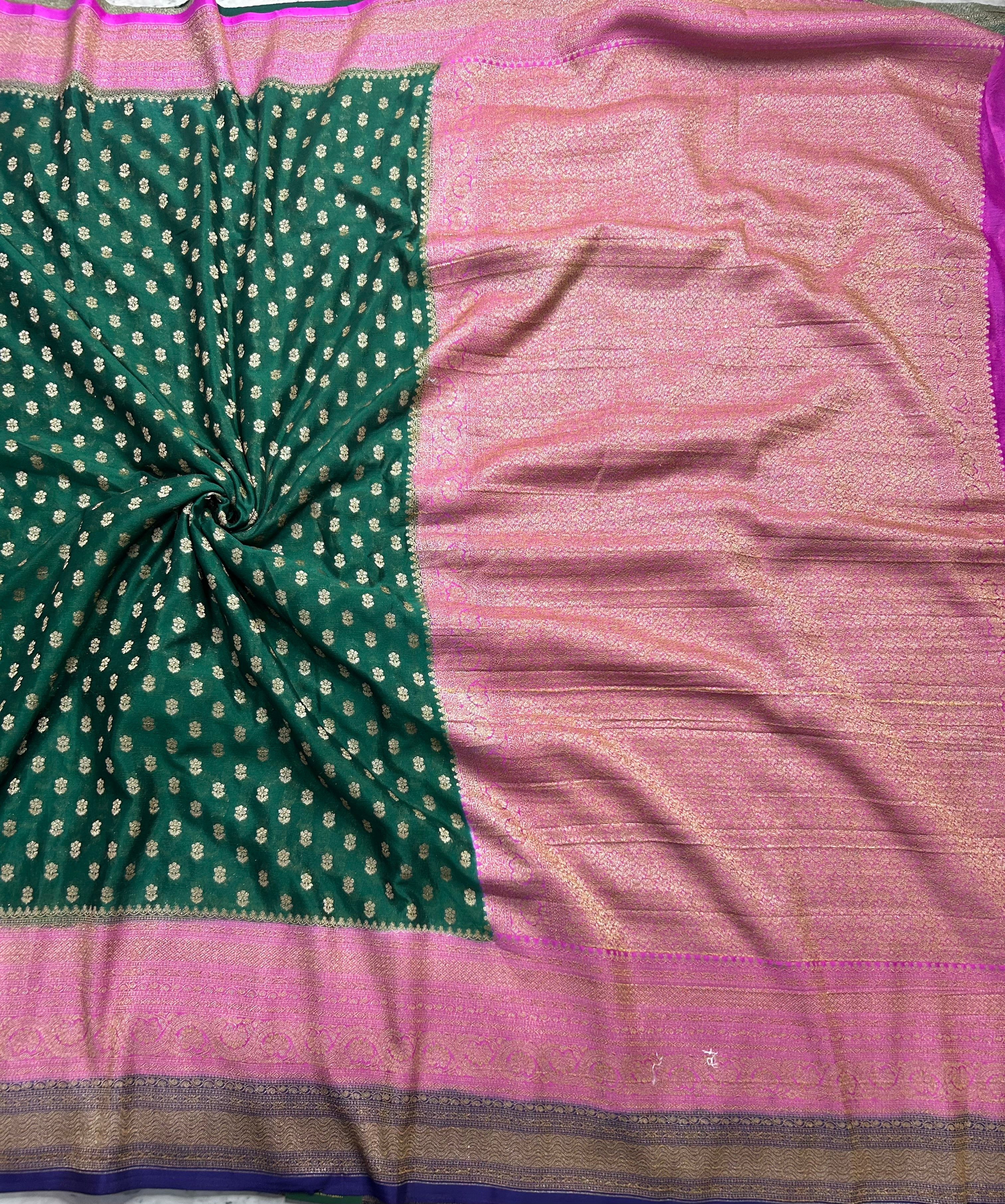 Bottle green 3d semi georgette 105 saree