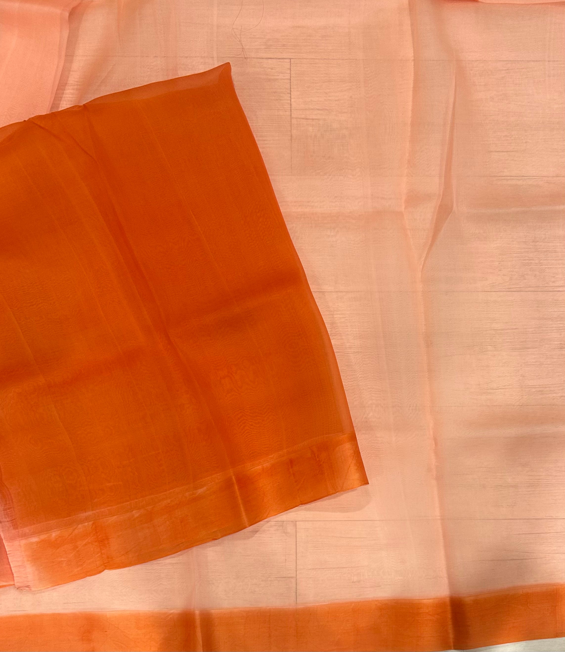 Light orange pure barbie kora 102 organza saree