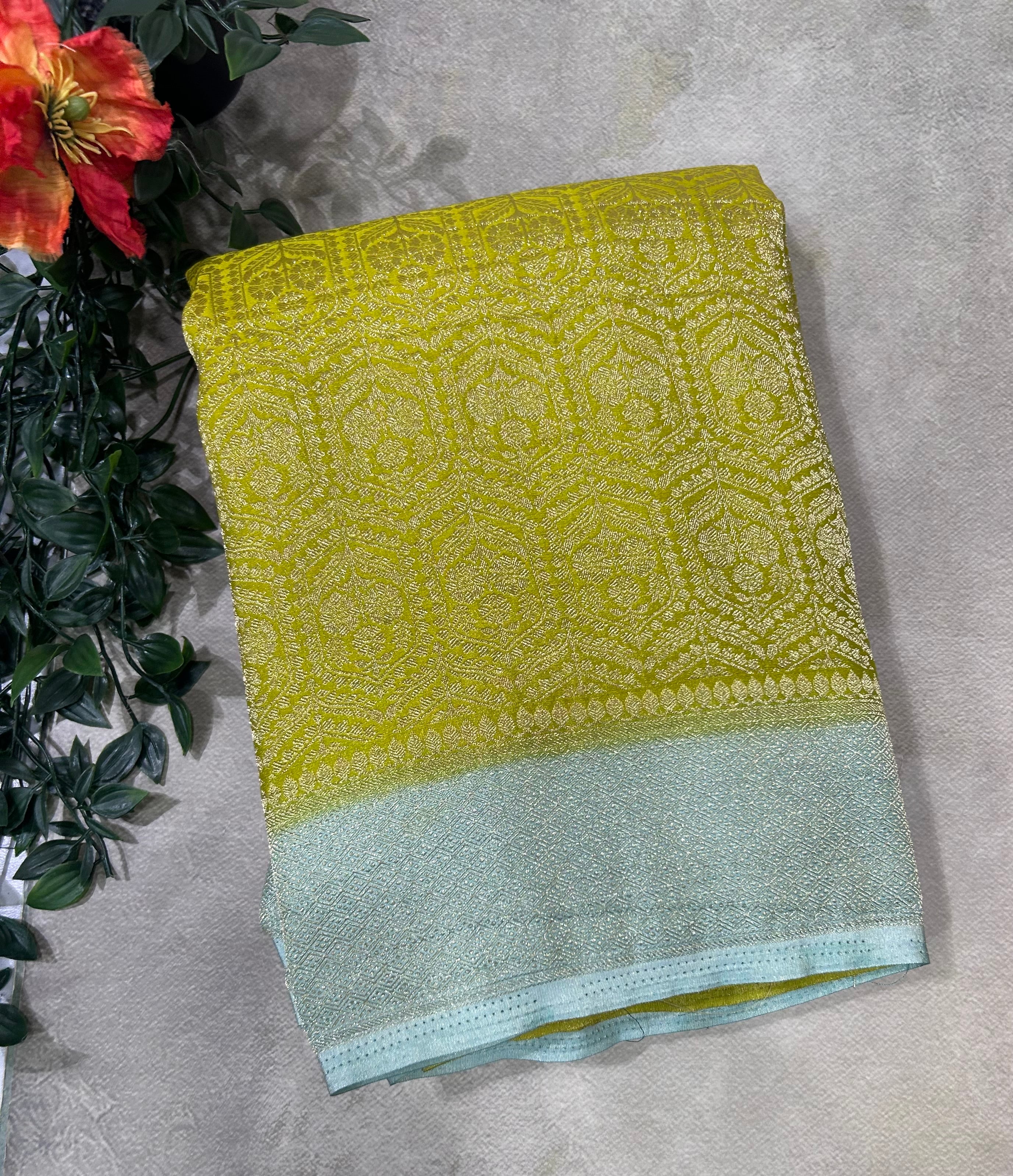 Light green  brocade semi georgette 105 saree
