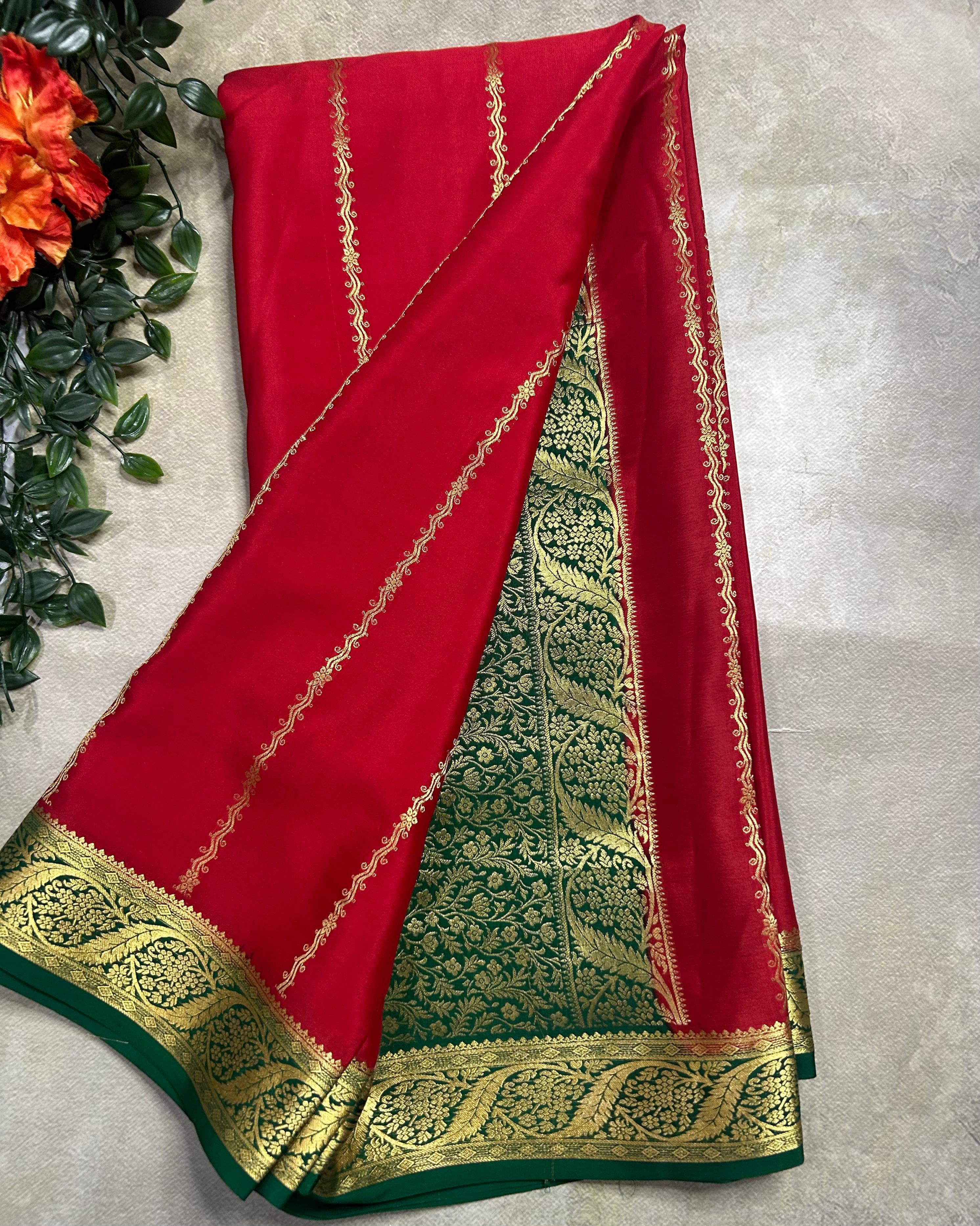 Red stripes pure Mysore silk 106 saree