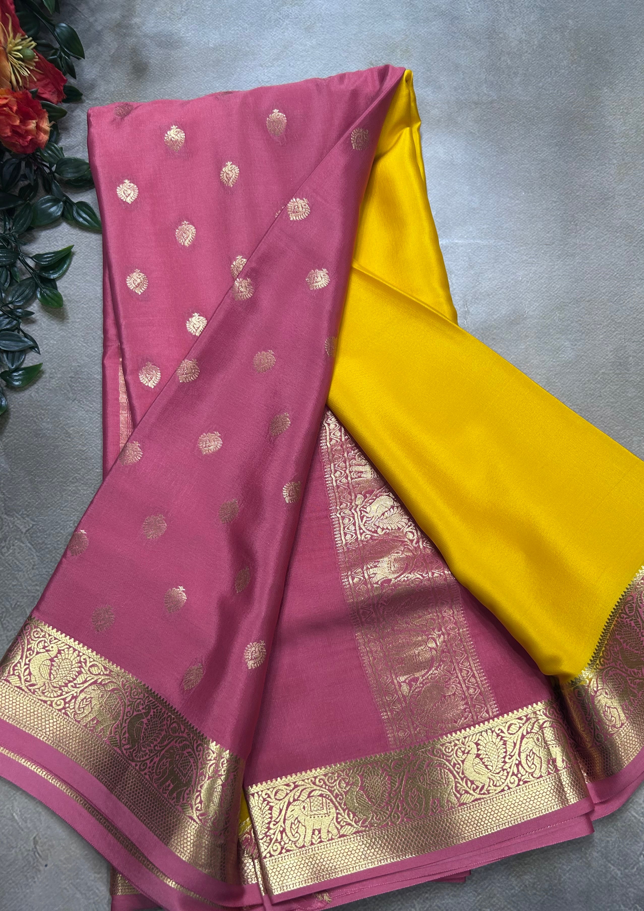 Yellow partly pallu pure mysore silk saree(YMS106)