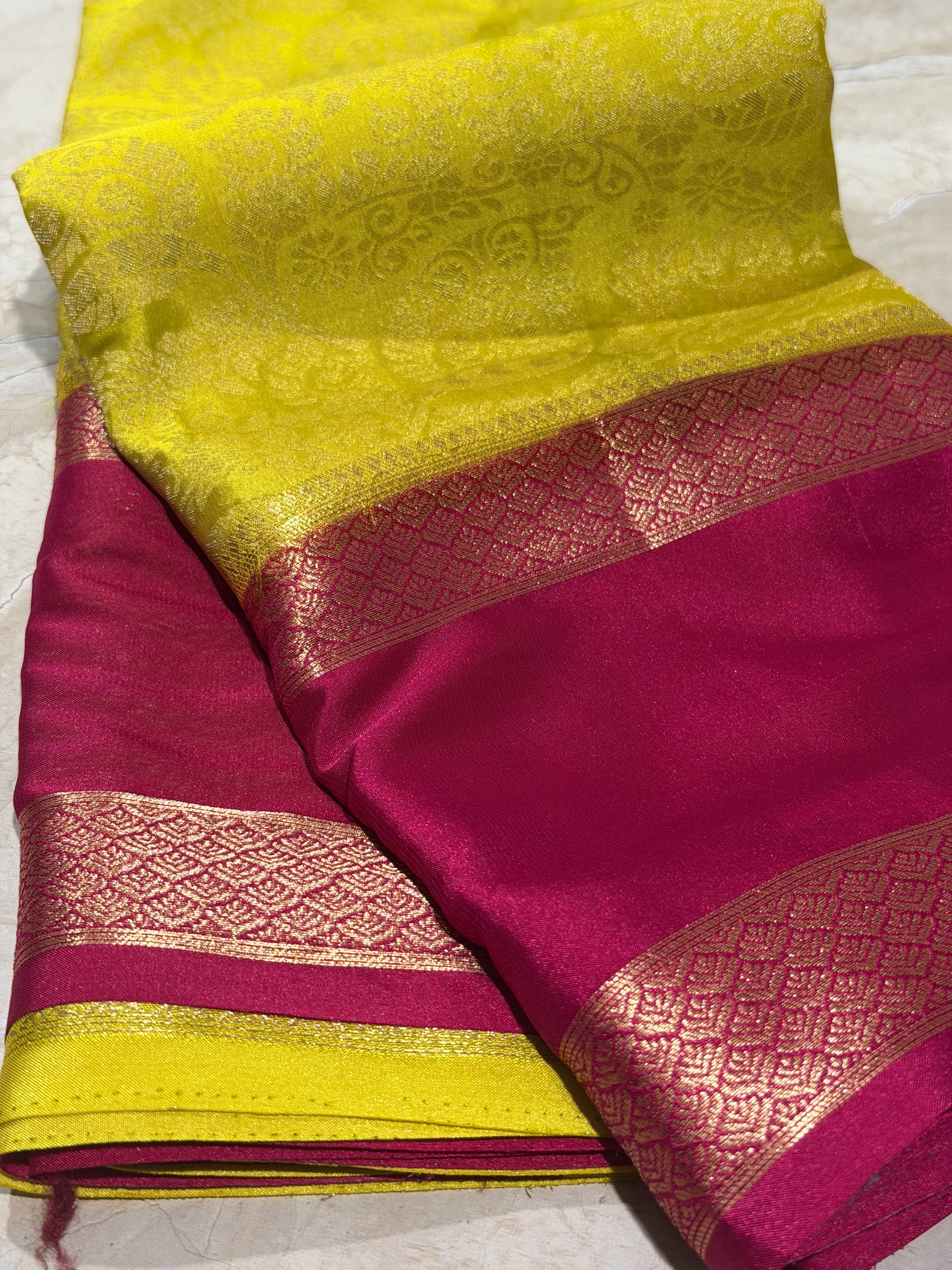 Yellow Brocade Semi Mysore Silk Saree 108 (Copy 2)