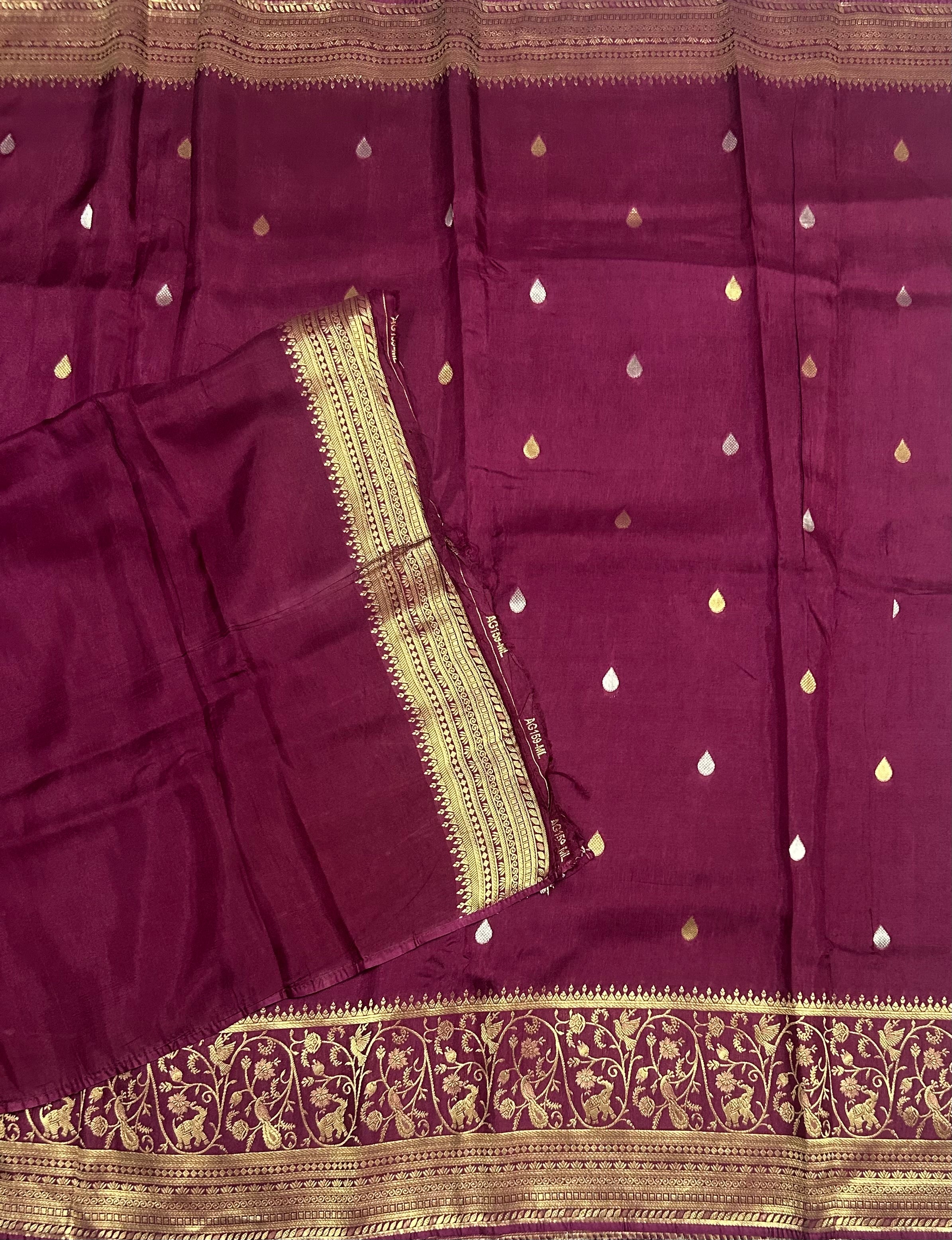 Wine long border semi silk saree
