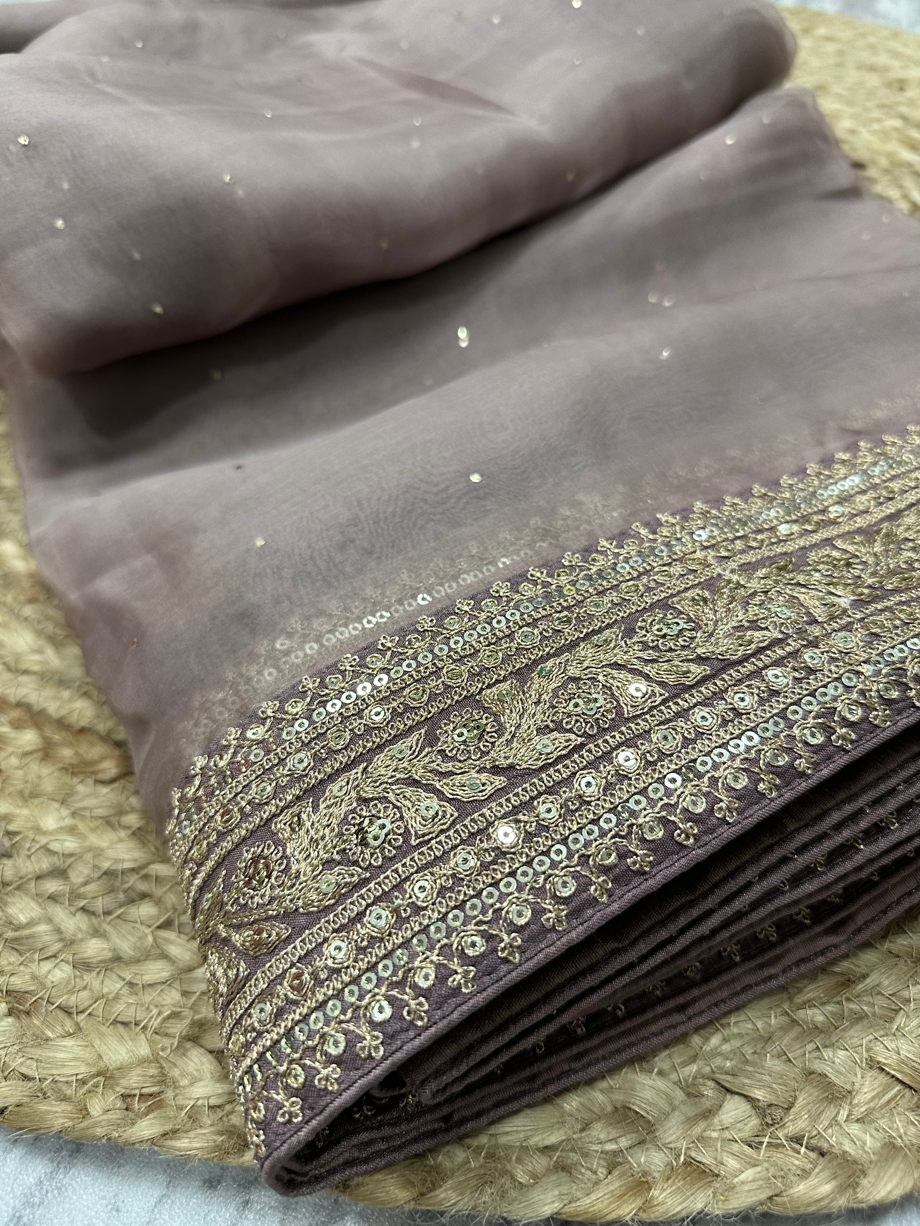 Dark mauve sabyasachi inspired pure organza saree