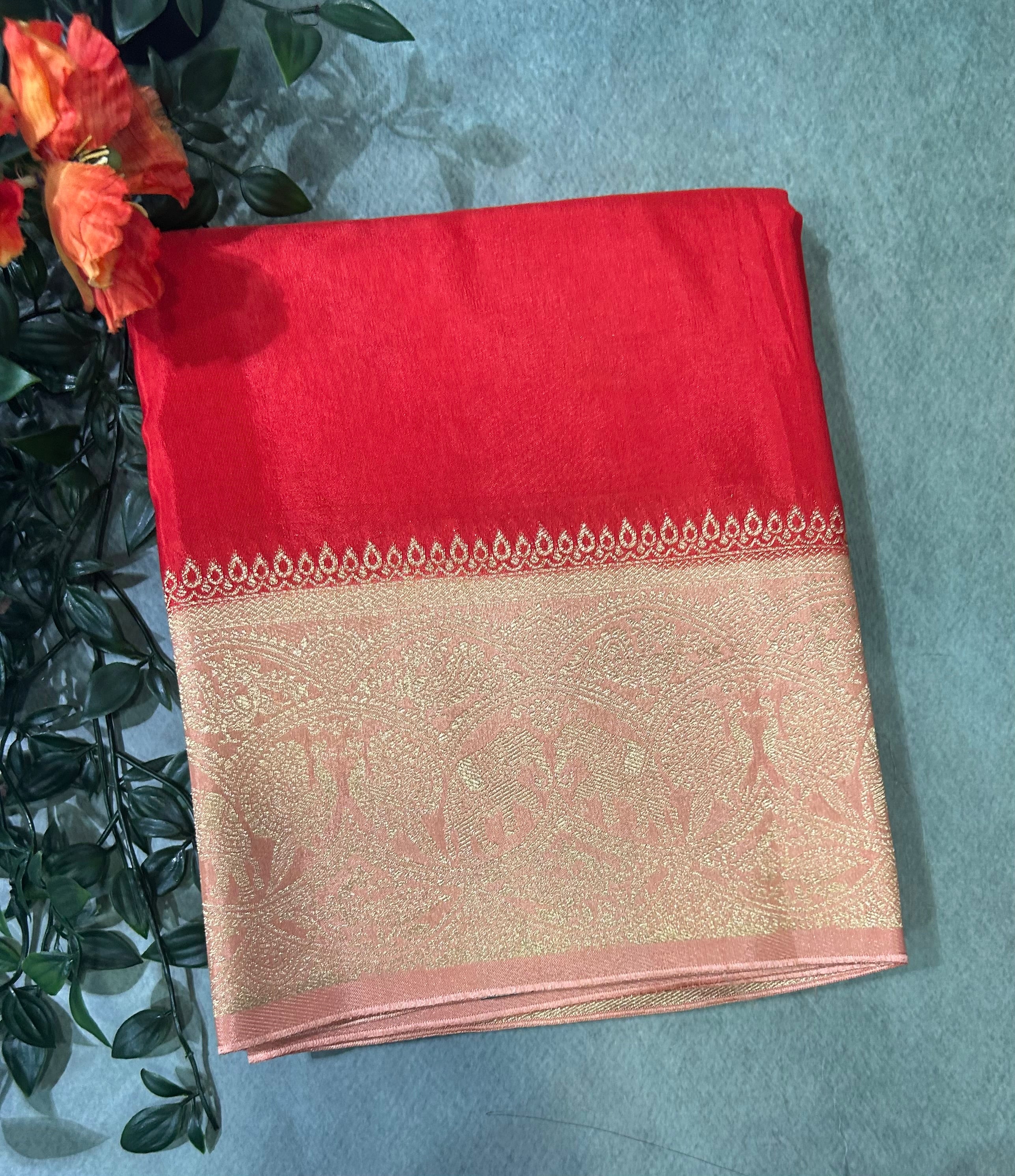 Red contrast border semi Mysore 105 saree