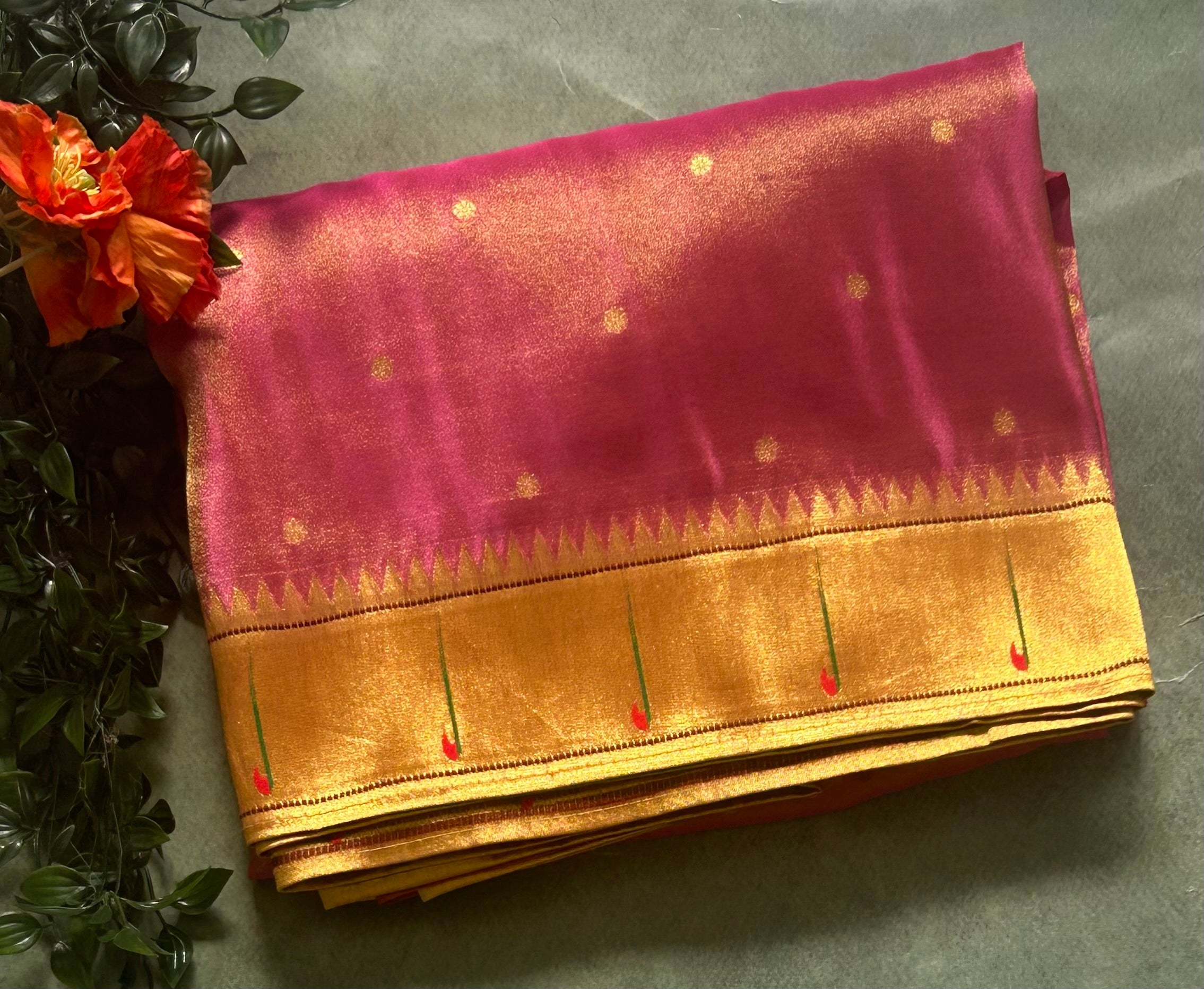 Pink small Butta tissue Paithani border 104 saree
