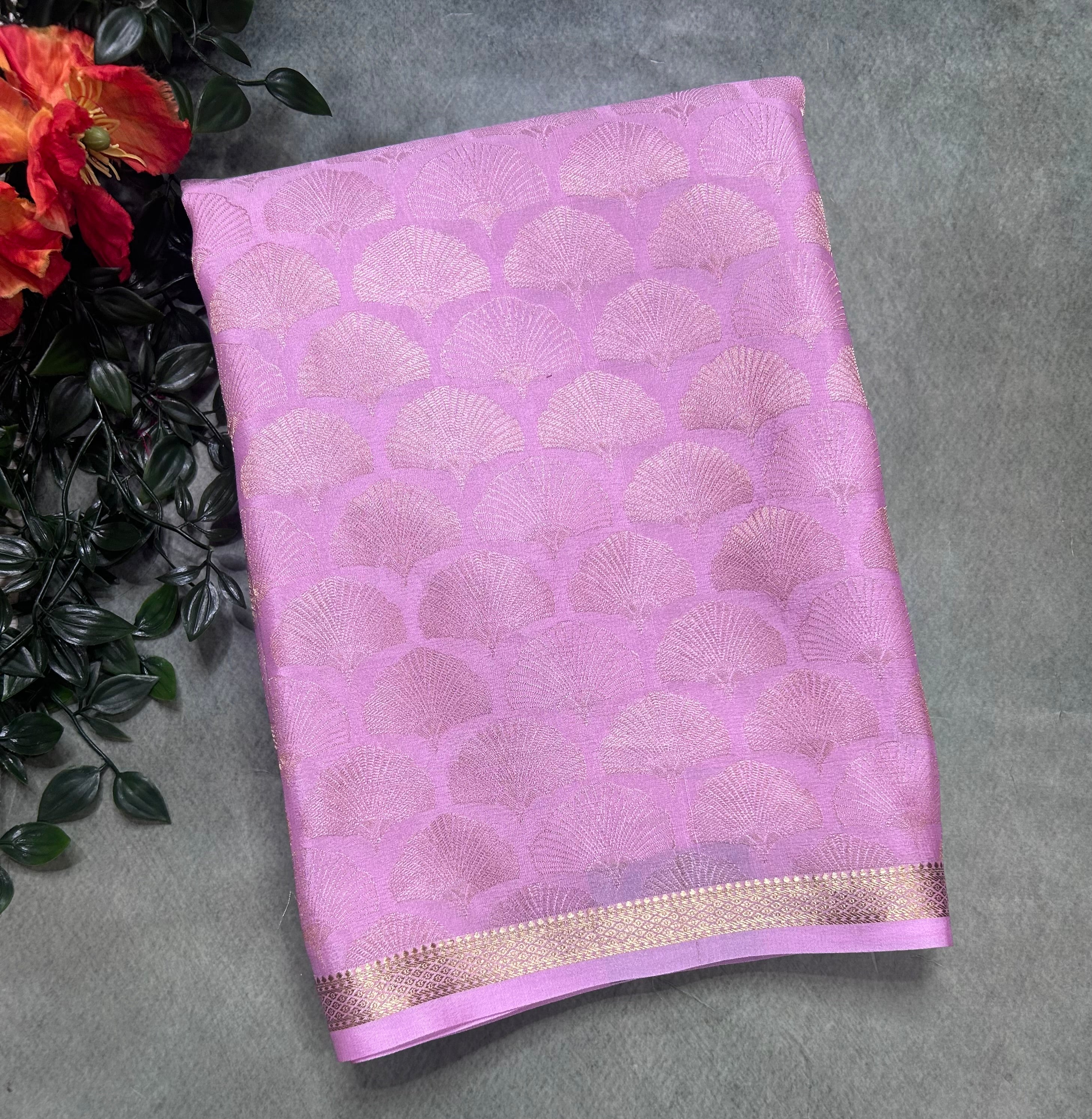 Pastel pink brocade Pure Mysore Silk 106 Saree