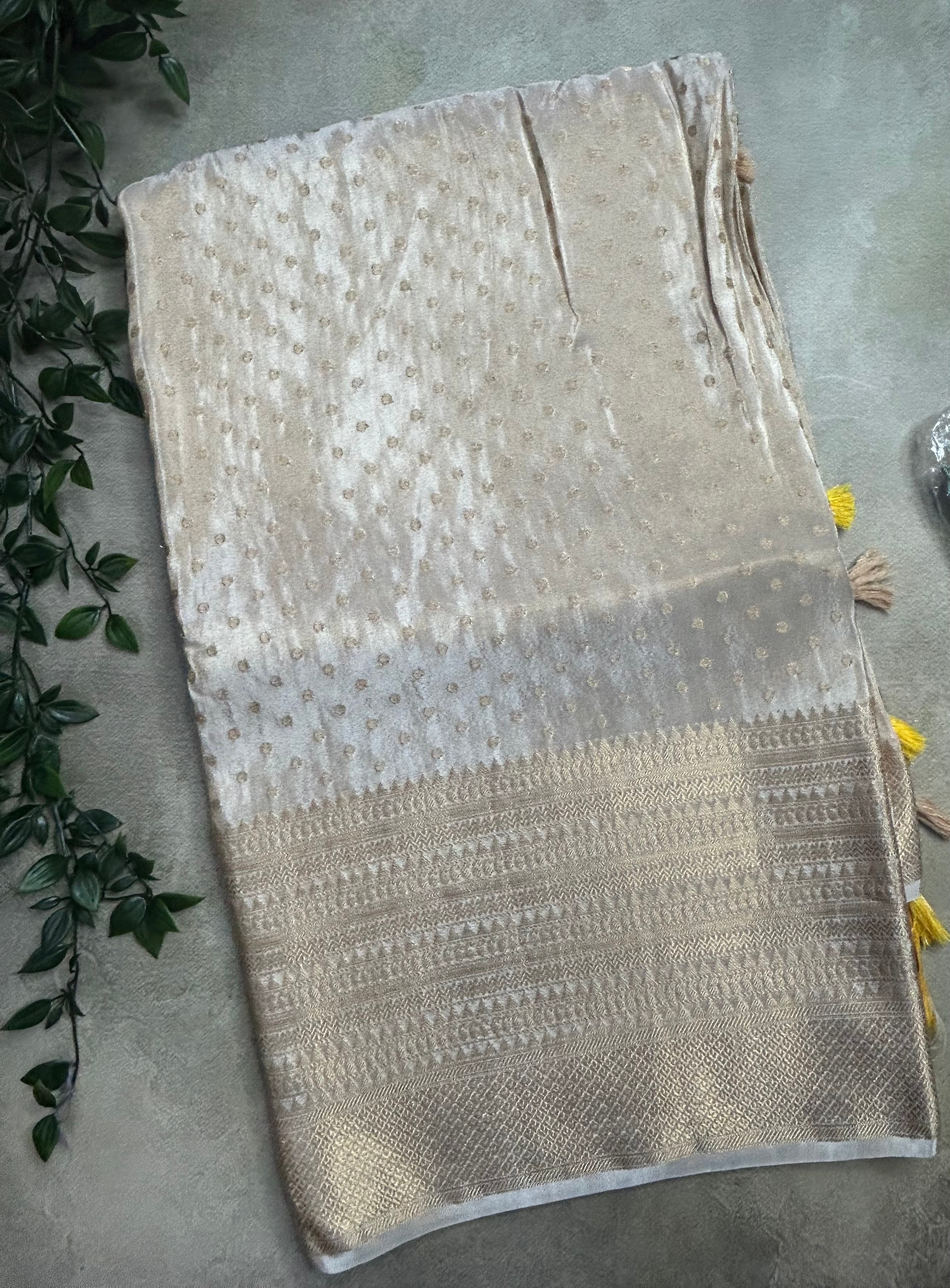 Cream small Butta long border saree