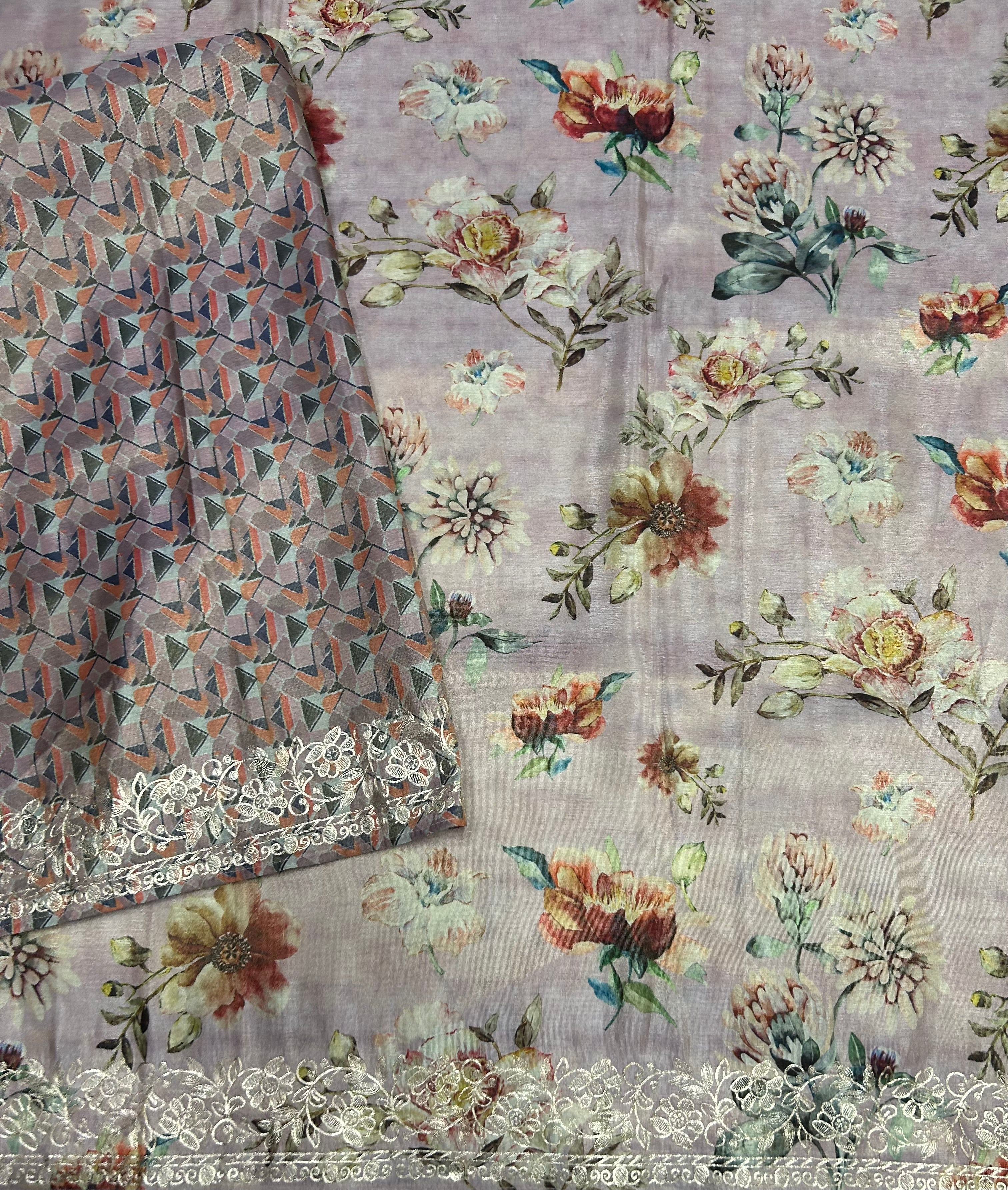 Pastel pink Digital print party wear saree