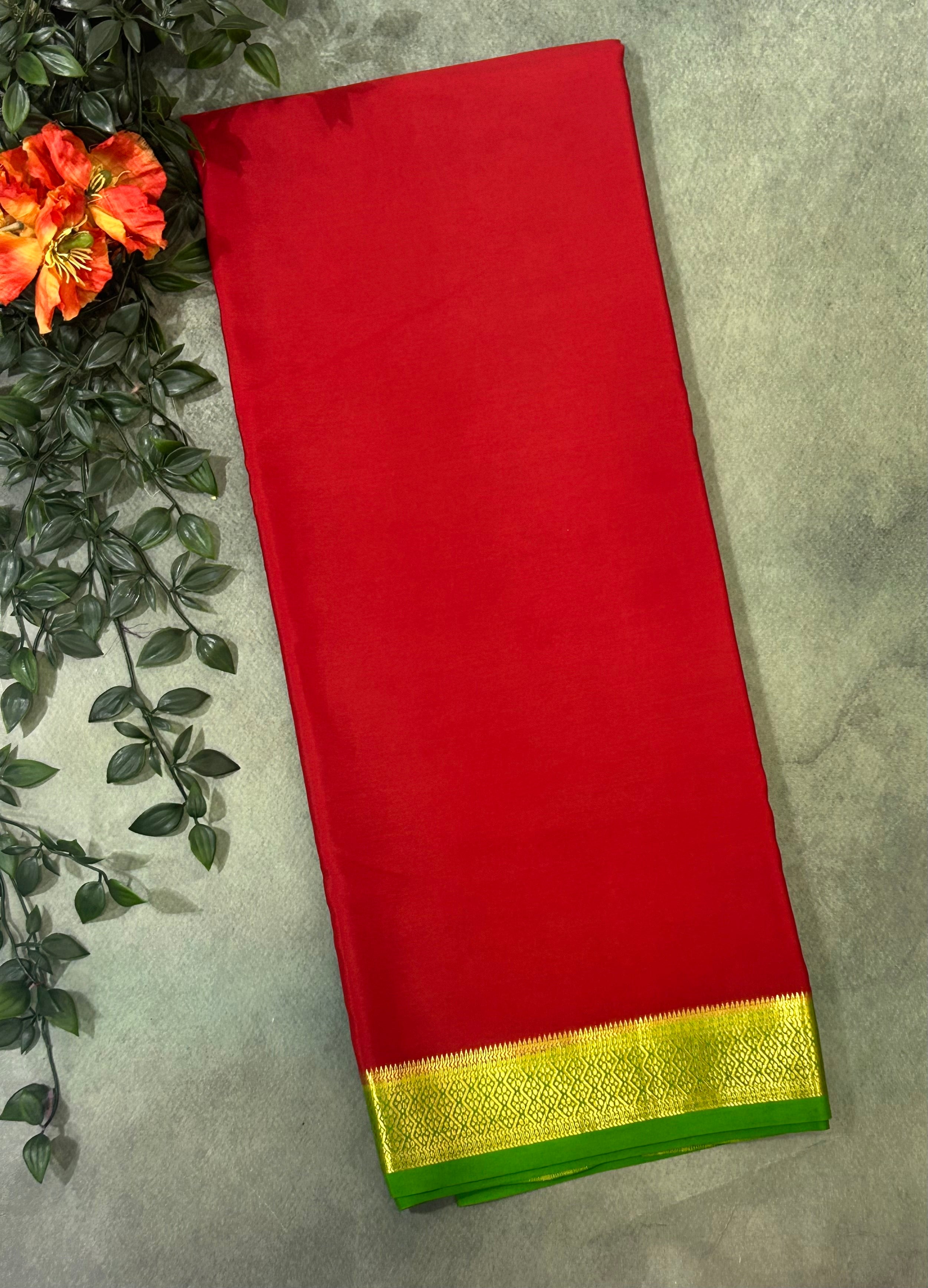 Red pure Mysore crepe silk saree