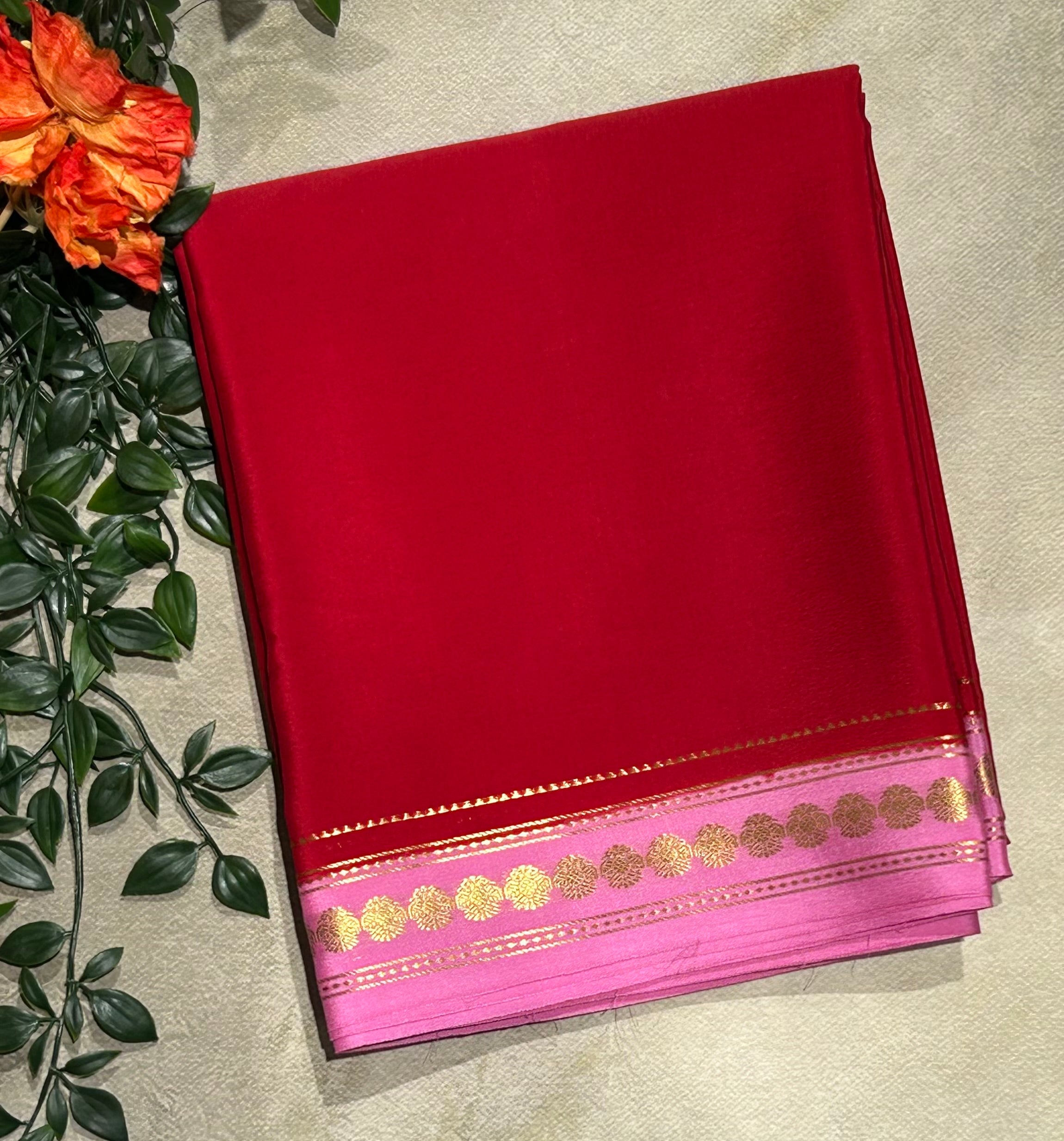 Red stripes border pure Mysore silk-103 saree