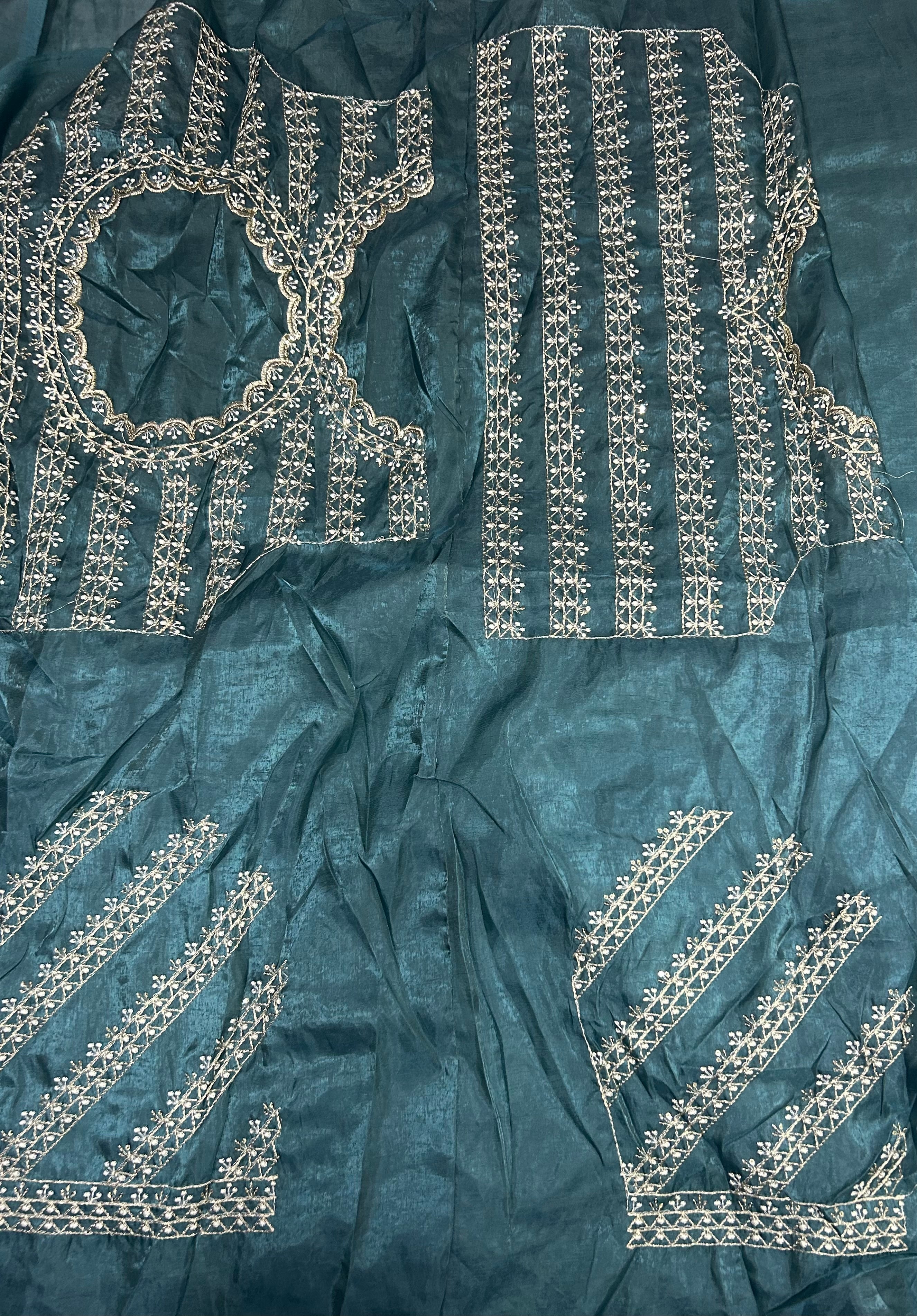 Dark Sea green scallop Border party wear saree