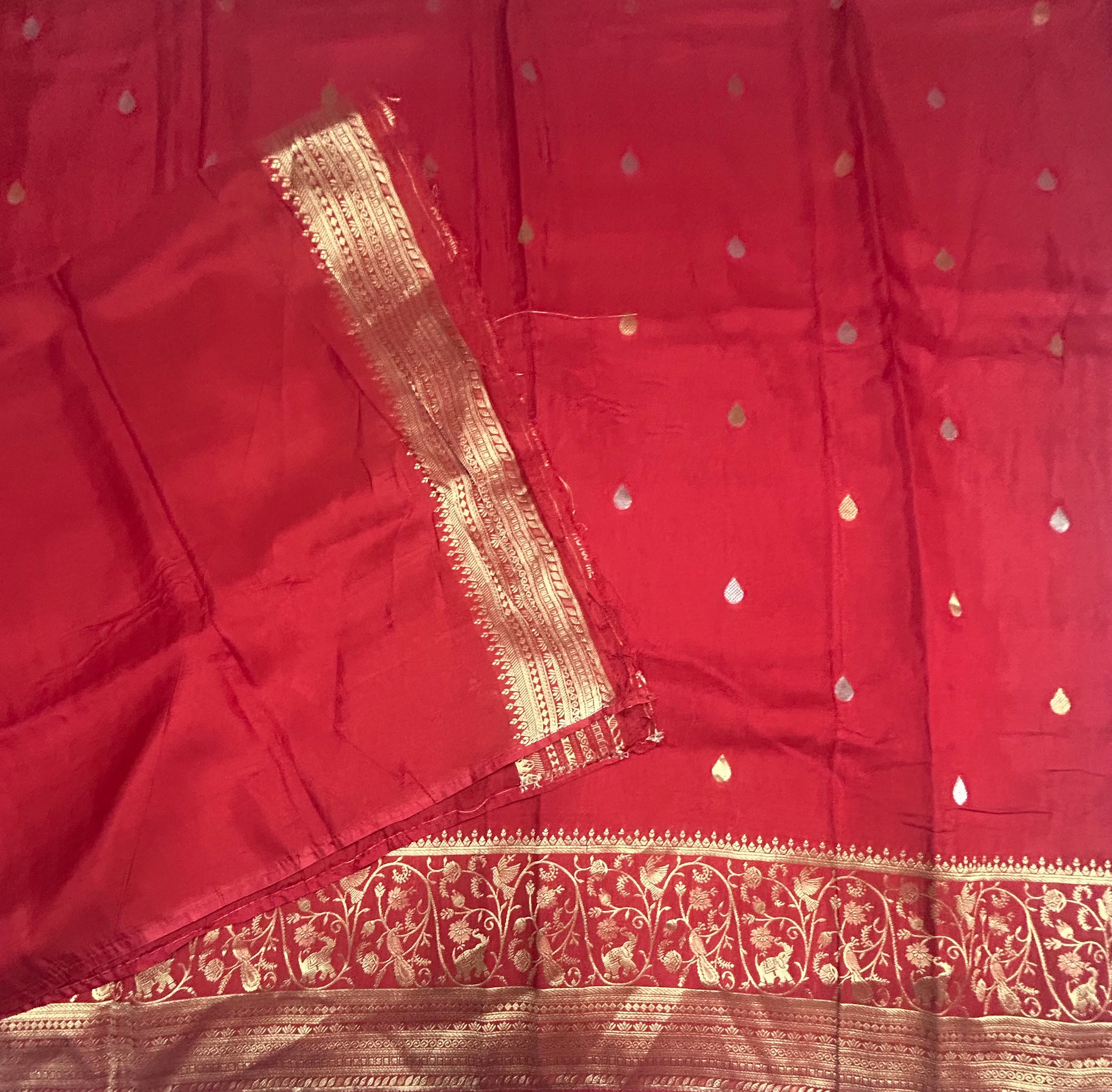 Red long border semi silk saree