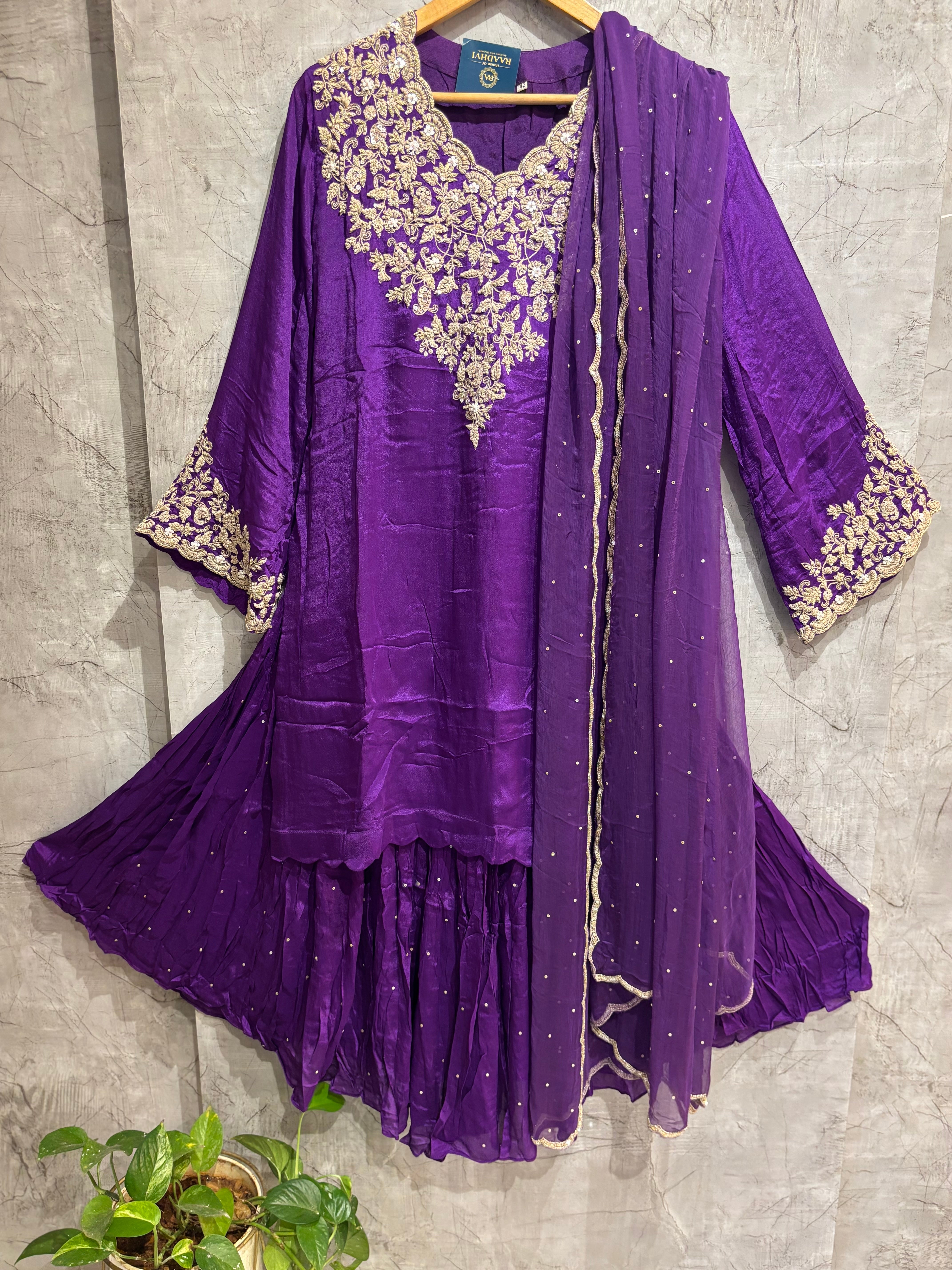 Purple Desinger Sharara party Kurtha set